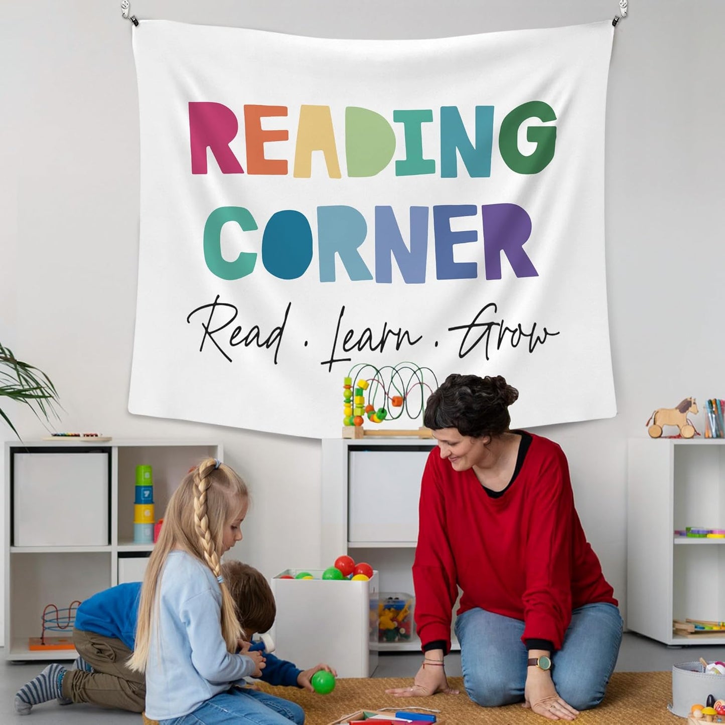 XLDLIOO Reading Corner Read Classroom Wall Tapestry, Read Learn Grow Wall Tapestry Hanging for Bedroom, Colorful Tapestries Wall Decor Art for Reader Library Reading Nook Kids Room 60x50in