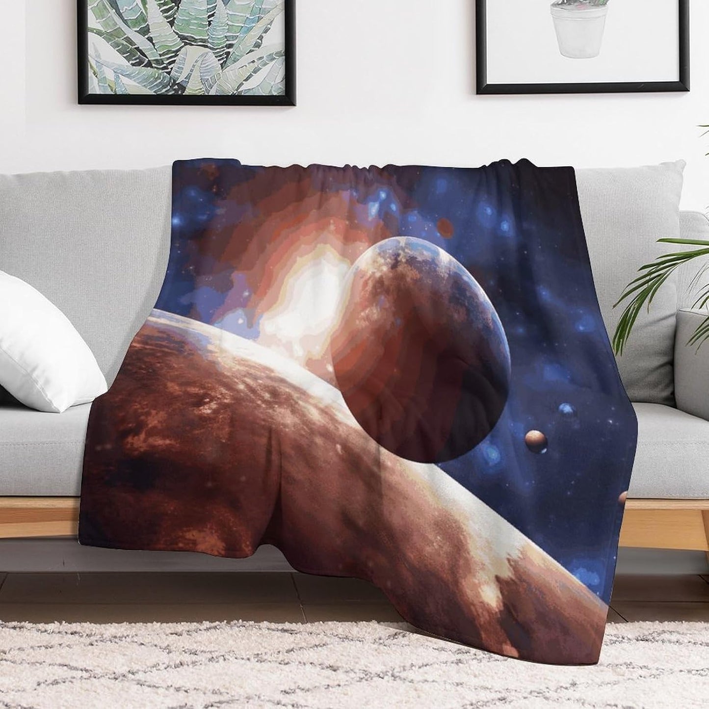 Planets in Space Background Blanket Super Soft Lightweight Throw Blanket Cute Cozy Warm Bed Blanket Decorative Fuzzy Blanket All-Season Home Decor Gift for Sofa Couch Living Room 50"*60"（130 * 150cm）