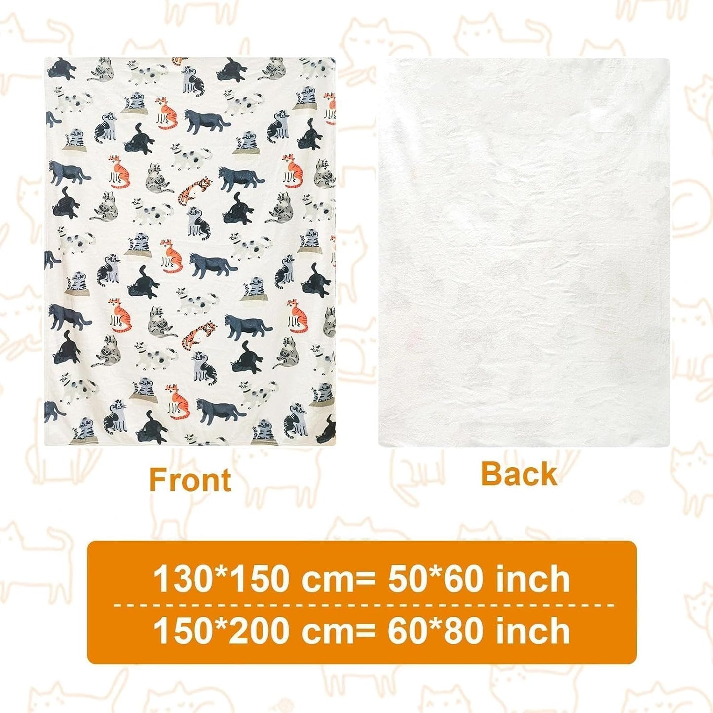Cat Throw Blanket, 50"x60" Soft Cozy Flannel Throw with Cat Print for Pet Lovers Lightweight Pet Themed Blanket Gifts Full Seasons