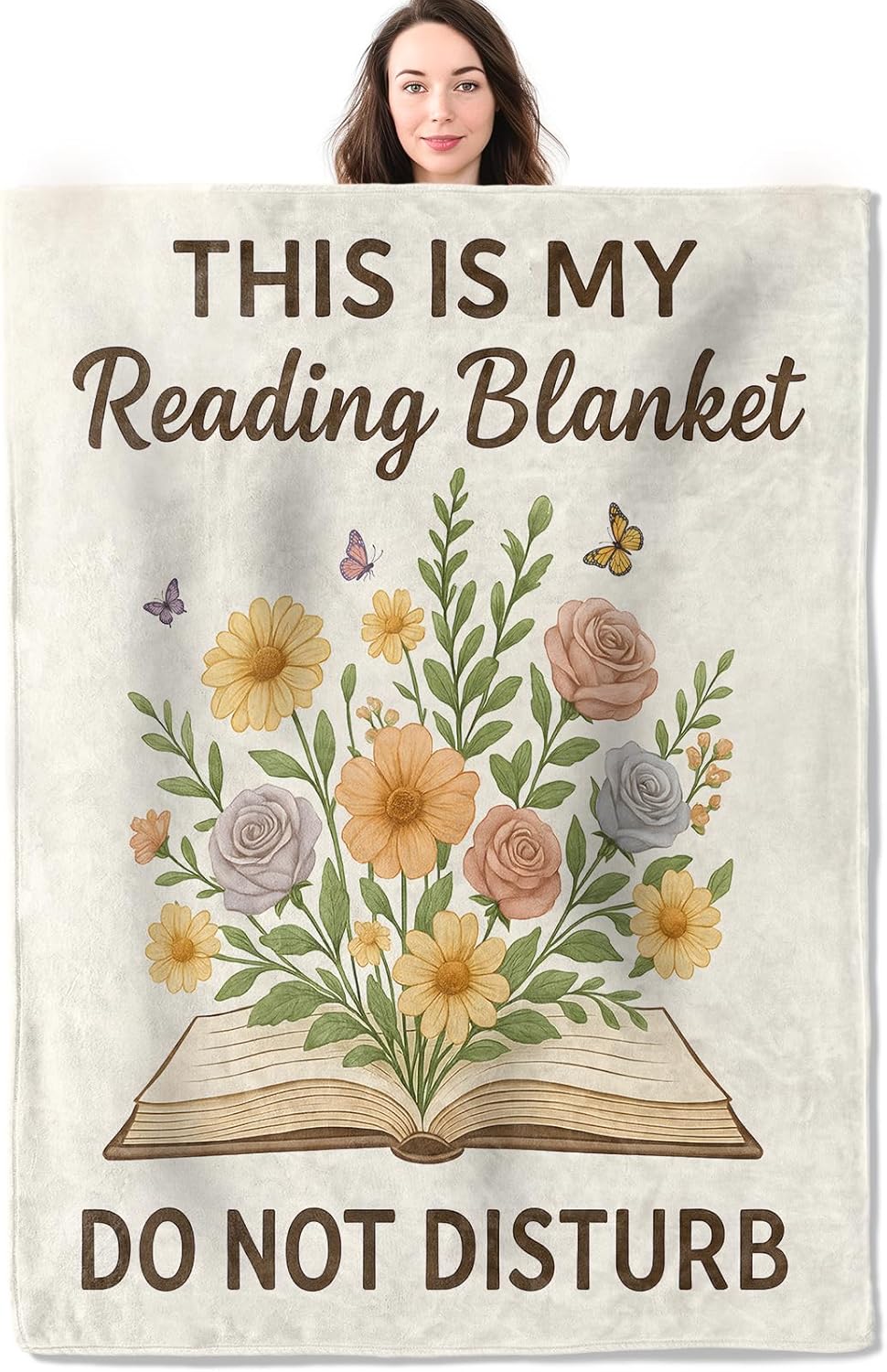 Elegant Reading Floral Throw Blanket, This is My Reading Flannel Blankets Gifts for Women Kids and Book Lovers, Home Decor Throws for Couch Bed Camping Travel Living Room Bedroom, 50x60 Inch
