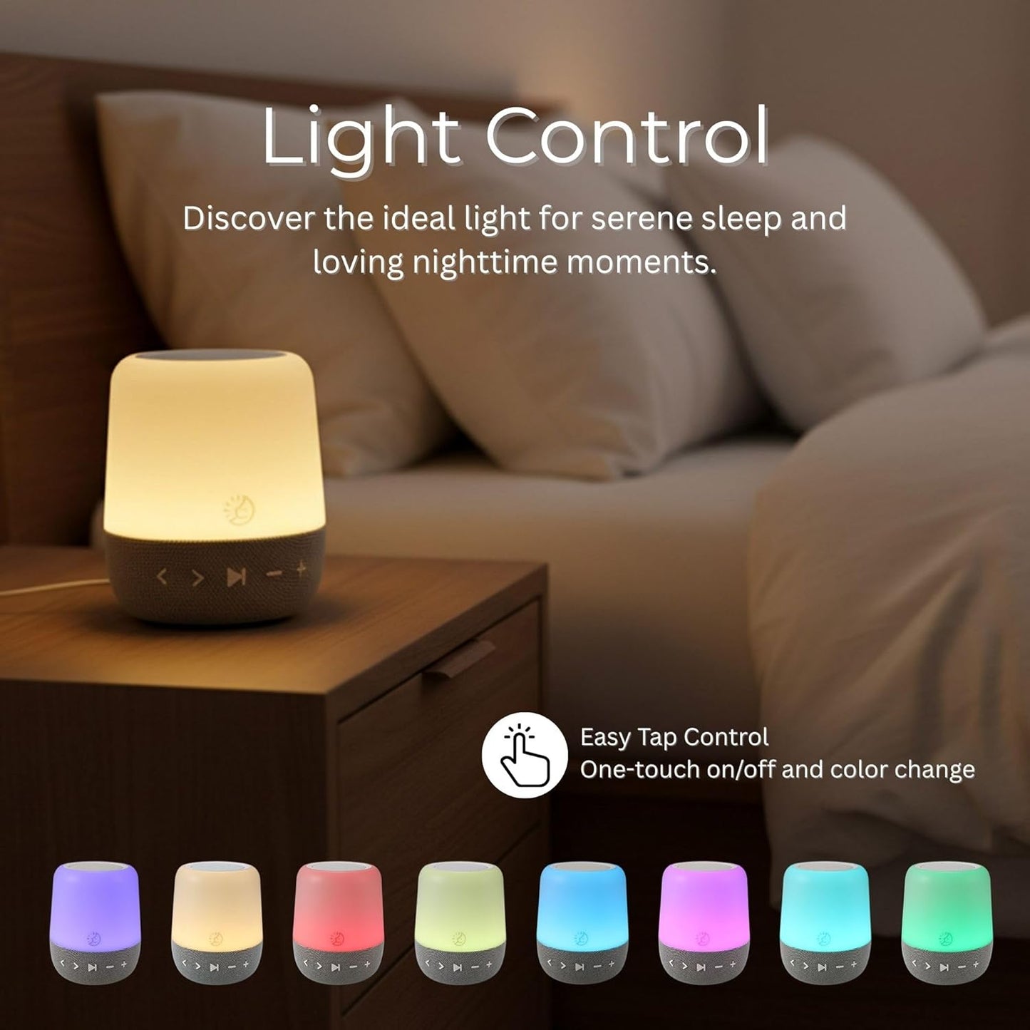 White Noise Machine with 30 Sounds + 18 Colors – Digital Sleep Aid with Amber Night Light for Blue Light Blocking, Touch Control, Rechargeable Battery & Timer for Adults & Babies