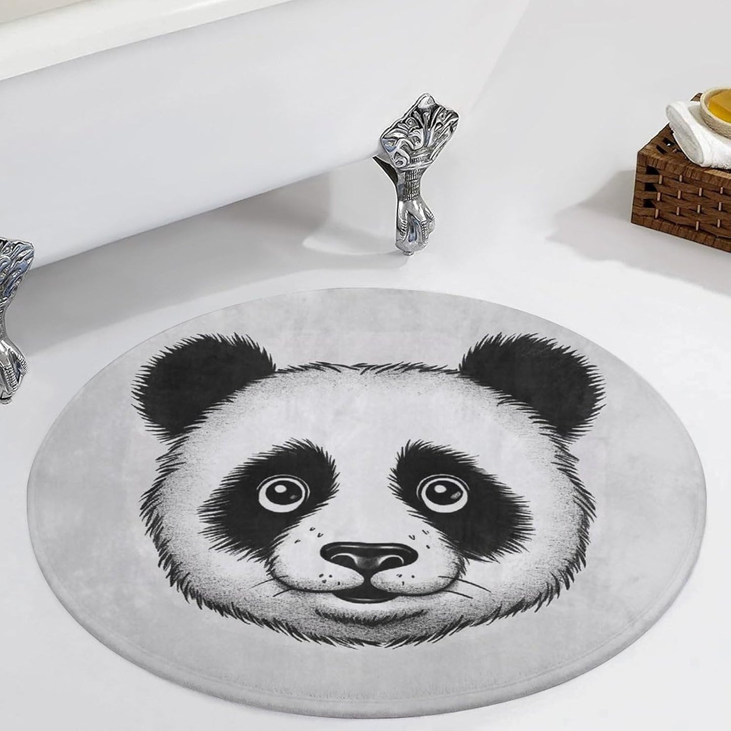 Anime Panda Face Circle Rug Retro Luxury Coral Velvet Floor Mat Non Slip Soft Indoor Floor Carpet Comfy Thickened Area Rugs Modern Aesthetic Minimalist Carpets for Home Decor