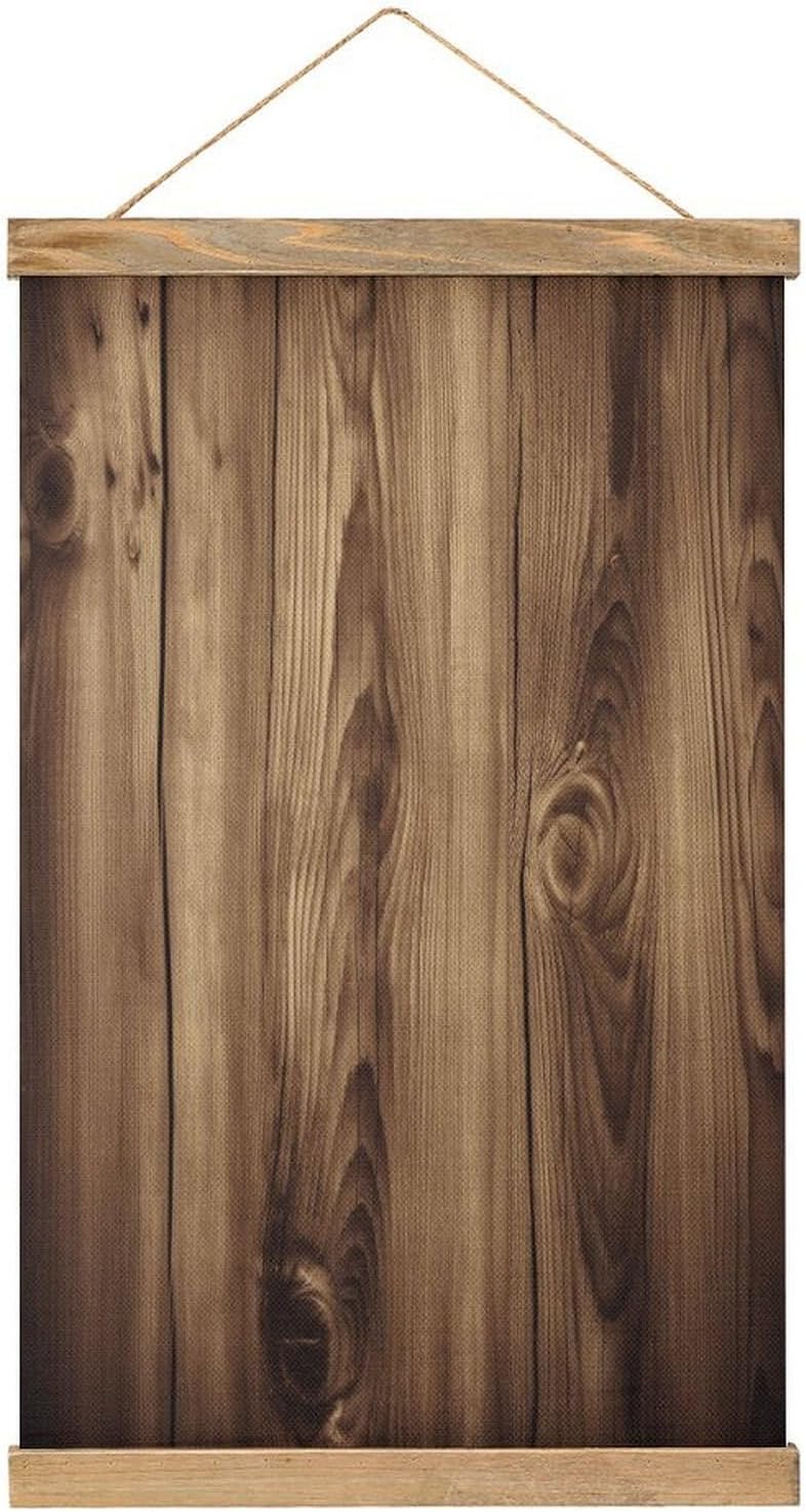 Vintage Wood Grain Poster with Wooden Frame Personalized Linen Hanging Scroll Painting Rustic Wall Hanging Illustrative Modern Artwork Decor for Home Living Room Bedroom Office