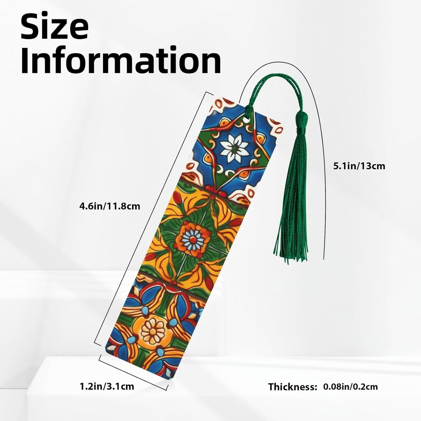 Mexican Ceramic Tile Bookmarks Gifts, Wood Bookmark for Women Men Handmade Book Mark for Book Lovers, Wood Tags Reading Page Markers Rectangle Shape Ornaments with Tassels