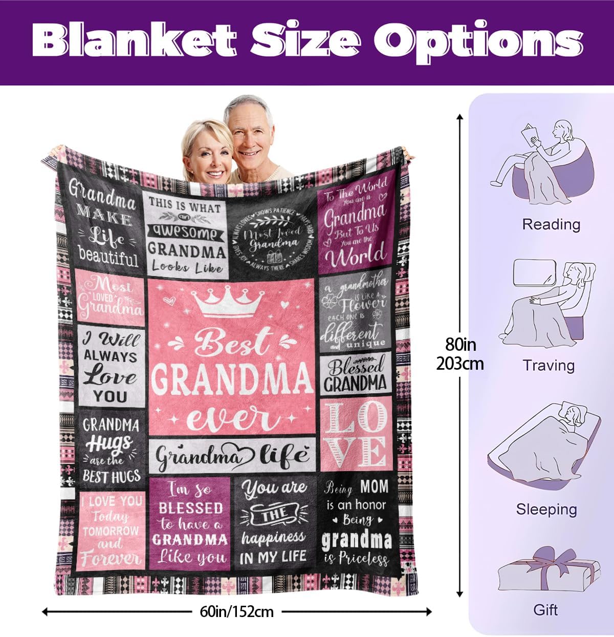 Funny Grandma Birthday Gifts, to My Grandmother Throw Blanket 80" x 60", Gift for Grandmas from Grandkids, Grandmas Gifts for Christmas Mothers Day, Super Soft Blanket for Grandmother