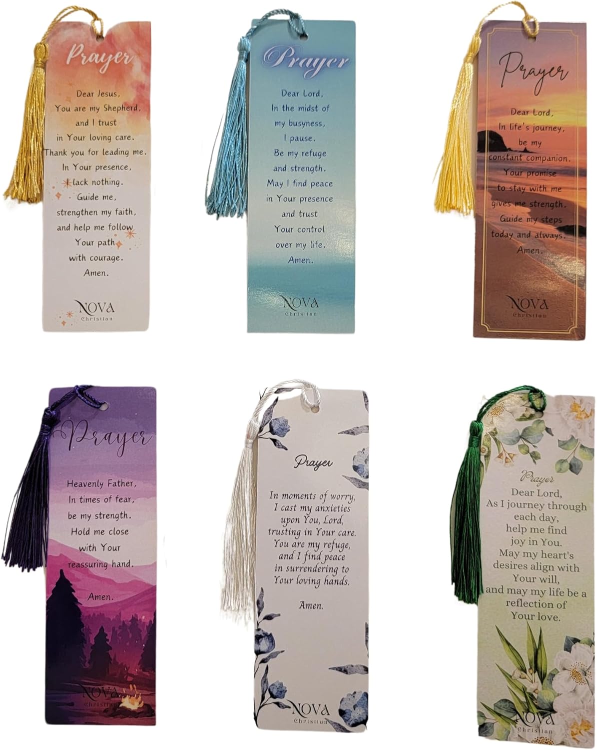 NC Set of 12 Bible Verse Bookmarks with Prayers - 6 Unique Designs with Matching Tassels - 5x15cm, Inspirational, Spiritual & Religious Christian Bookmarks, Perfect for Gifts