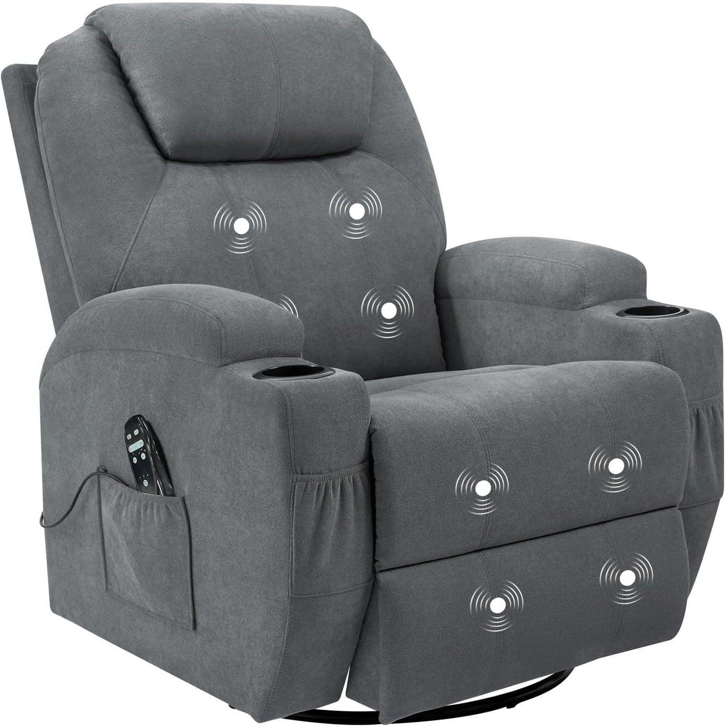 Rocking Recliners Chairs with Massage Classic Swivel Ergonomic Lounge Chair Sofa with 2 Cup Holders Side Pockets for Living Room Home Theater Seat(Gray)