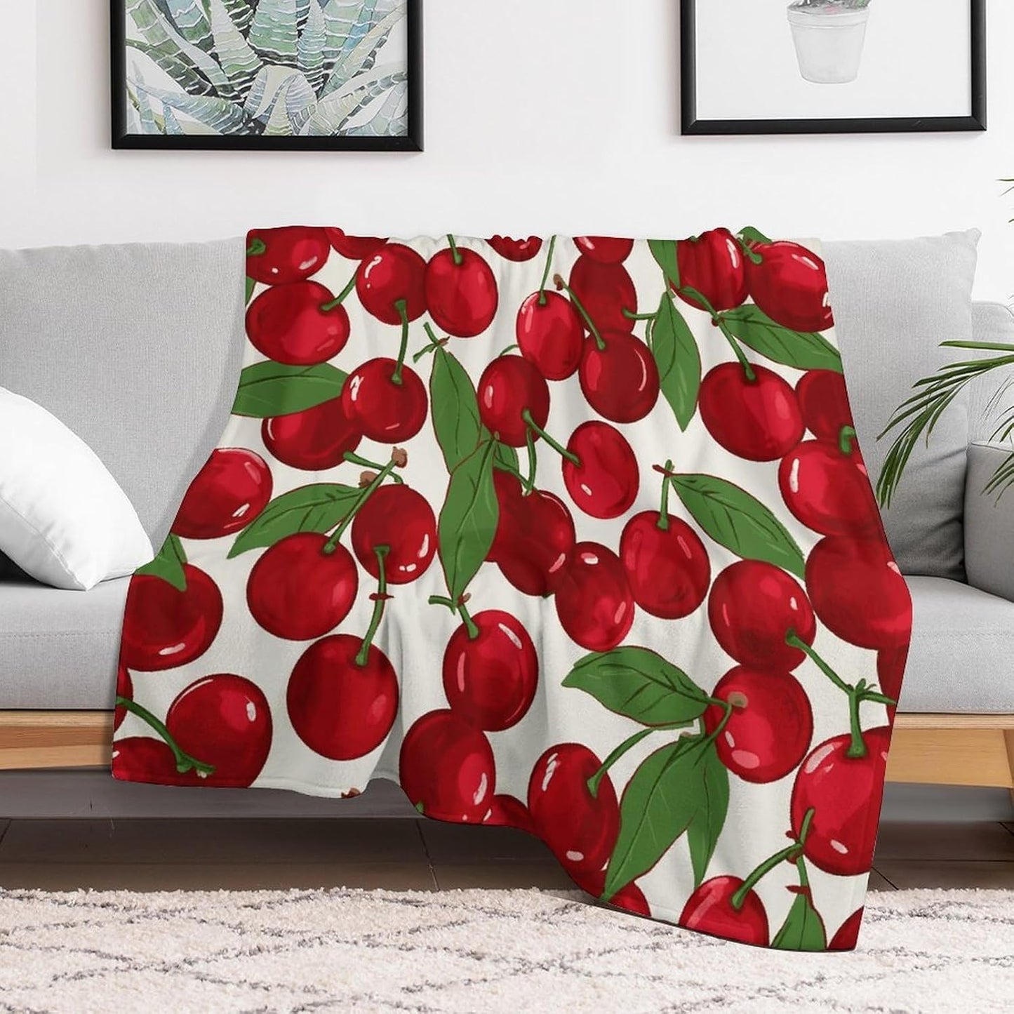 Red Cherries Blanket Super Soft Lightweight Throw Blanket Cute Cozy Warm Bed Blanket Decorative Fuzzy Blanket All-Season Home Decor Gift for Sofa Couch Living Room 60"*80"（150 * 200cm）