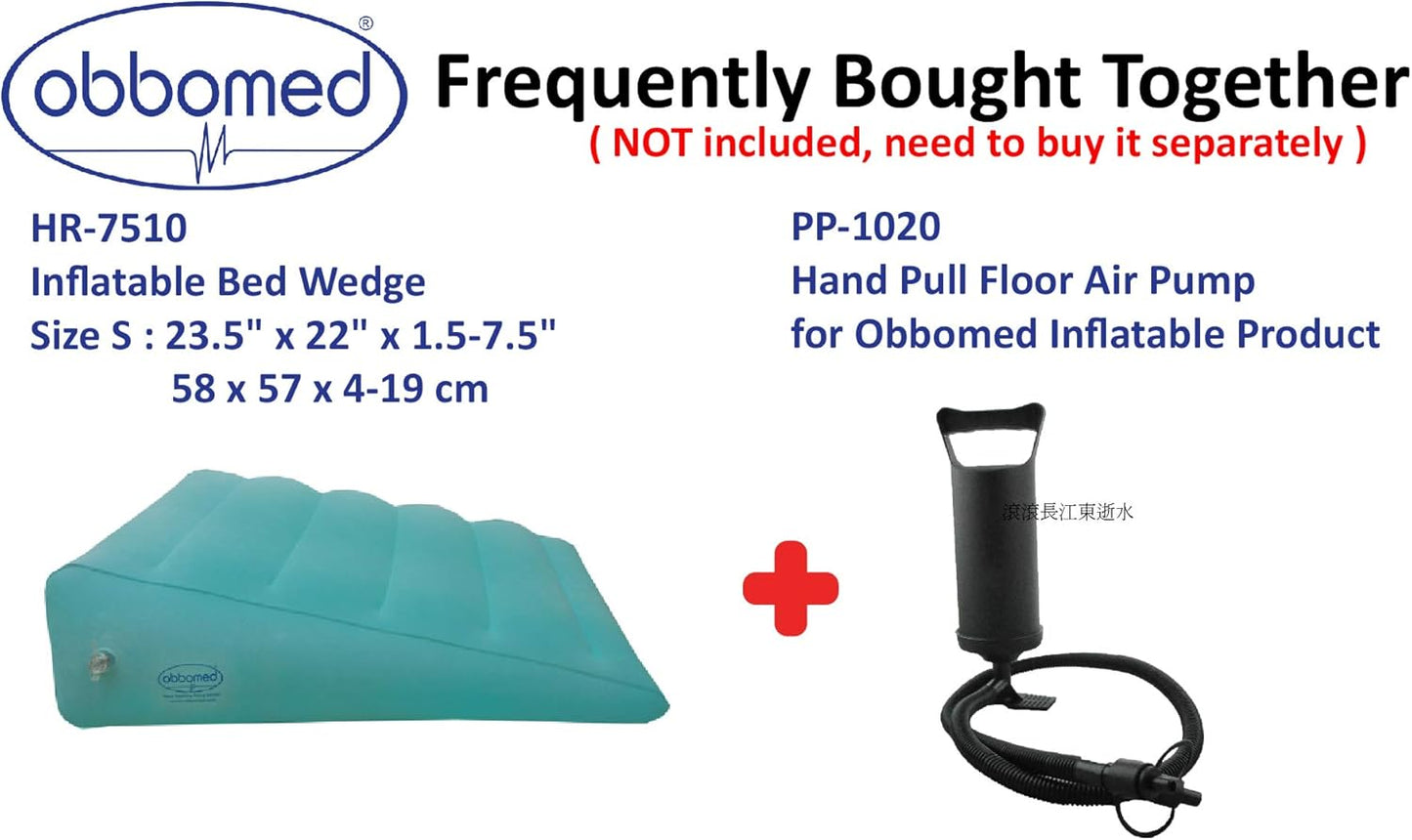 ObboMed HR-7510 Inflatable Portable Bed Wedge Pillow with Velour Surface for Sleeping, Travel, Trip Vacation, Horizontal Indention Prevent Sliding, 23” x 22” x(7.5”~1.5”), Cyan