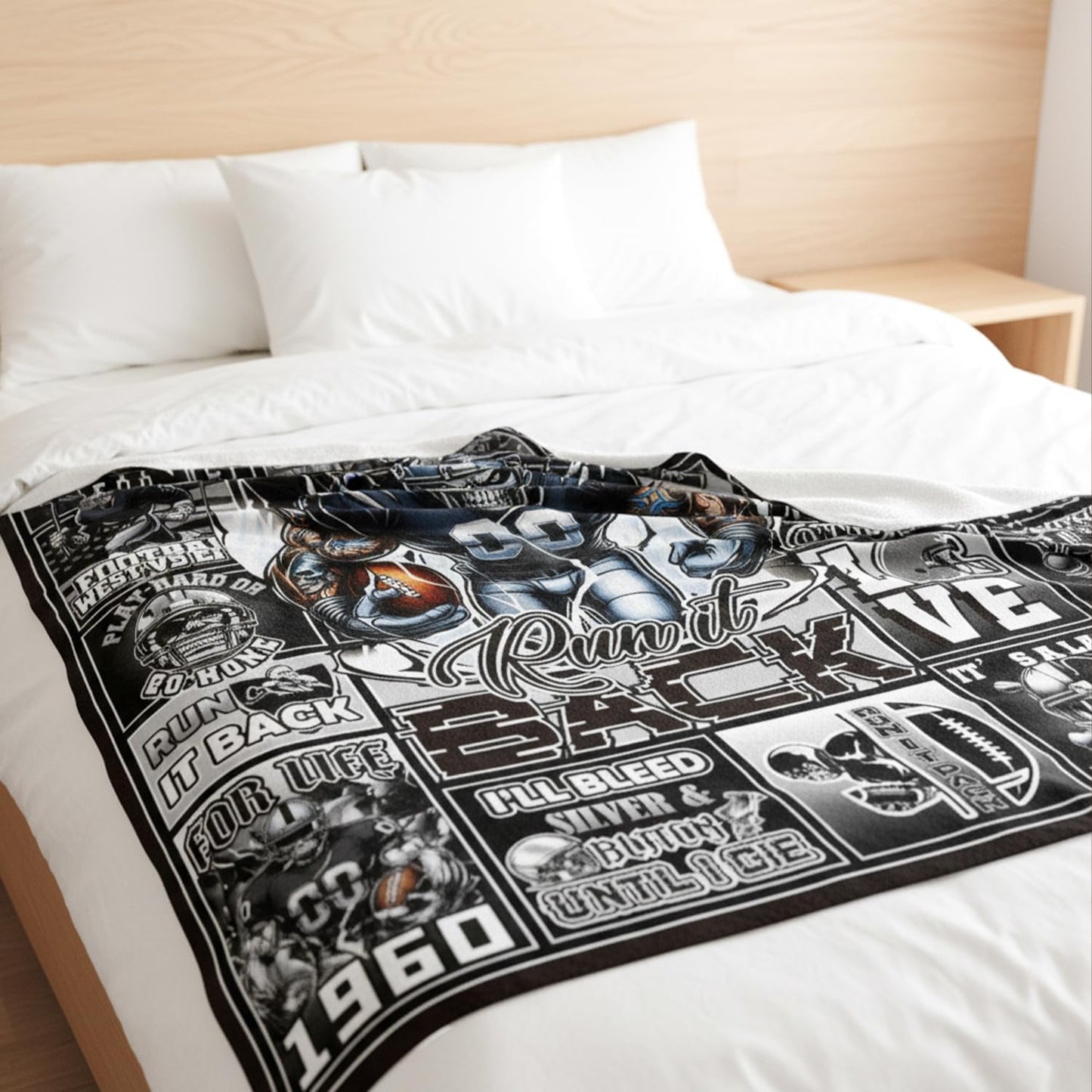 Football Throw Blanket Gifts - Sport Team Player Gift for Men, Christmas Birthday Sports Gifts for Boys Football Coach Fan Lovers, Black White Skeleton Cozy Flannel Throw Blanket 59"X 51"