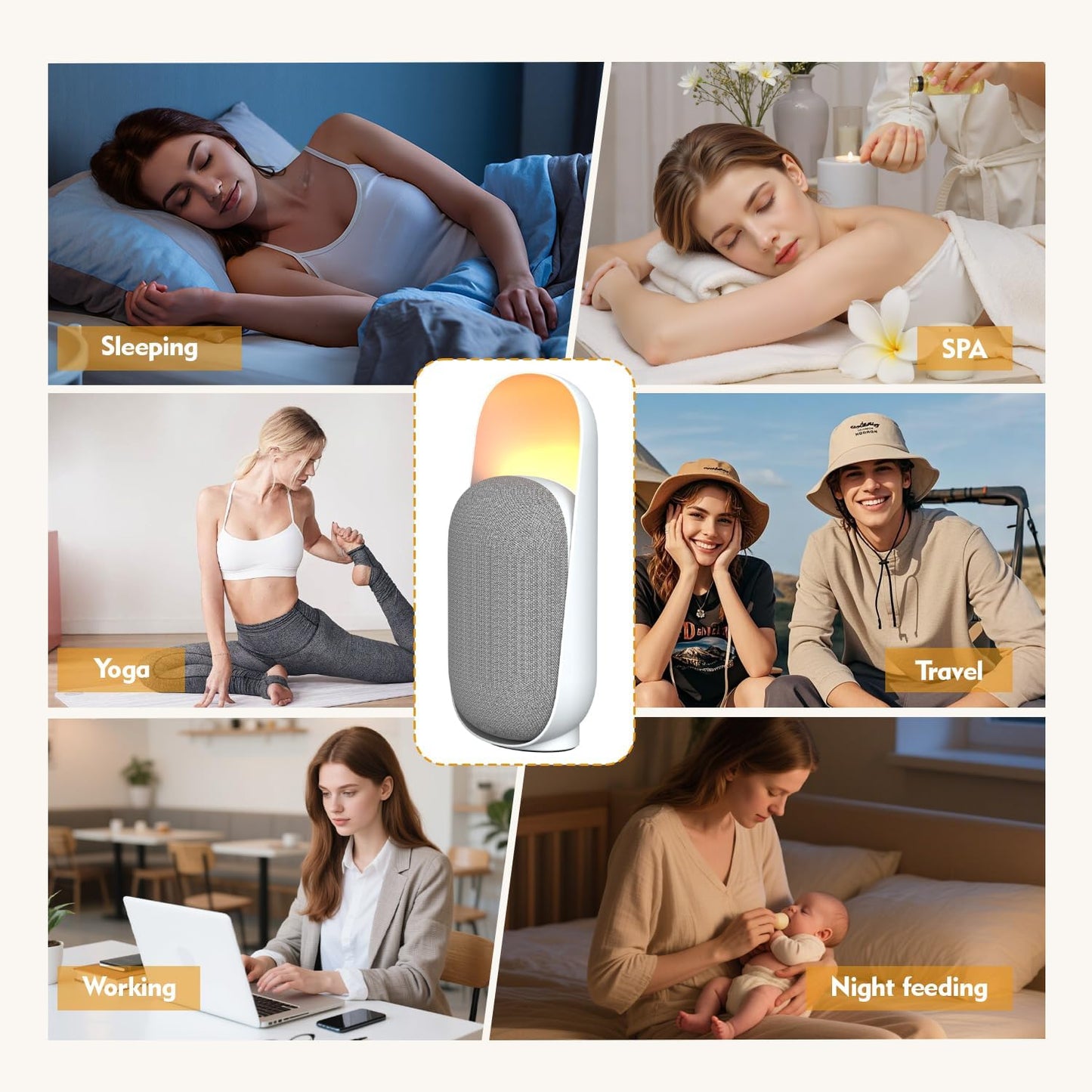 Sound Machine with Night Light&BT Speaker White Noise Machine,6 Soothing Sounds,Compact and Easy to Place on a nightstand or Desk,Convenient Timer Options,for Baby Kids Adult & Home Office Travel