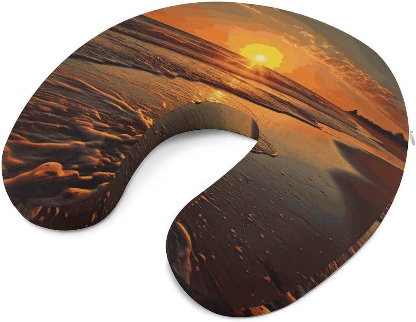 Orange Sunrise Beach Neck Pillow Memory Foam U Shaped Pillows Portable Pillows for Shoulder Travel Head Support Pillow with Concealed Zipper for Airplane Car Home Office
