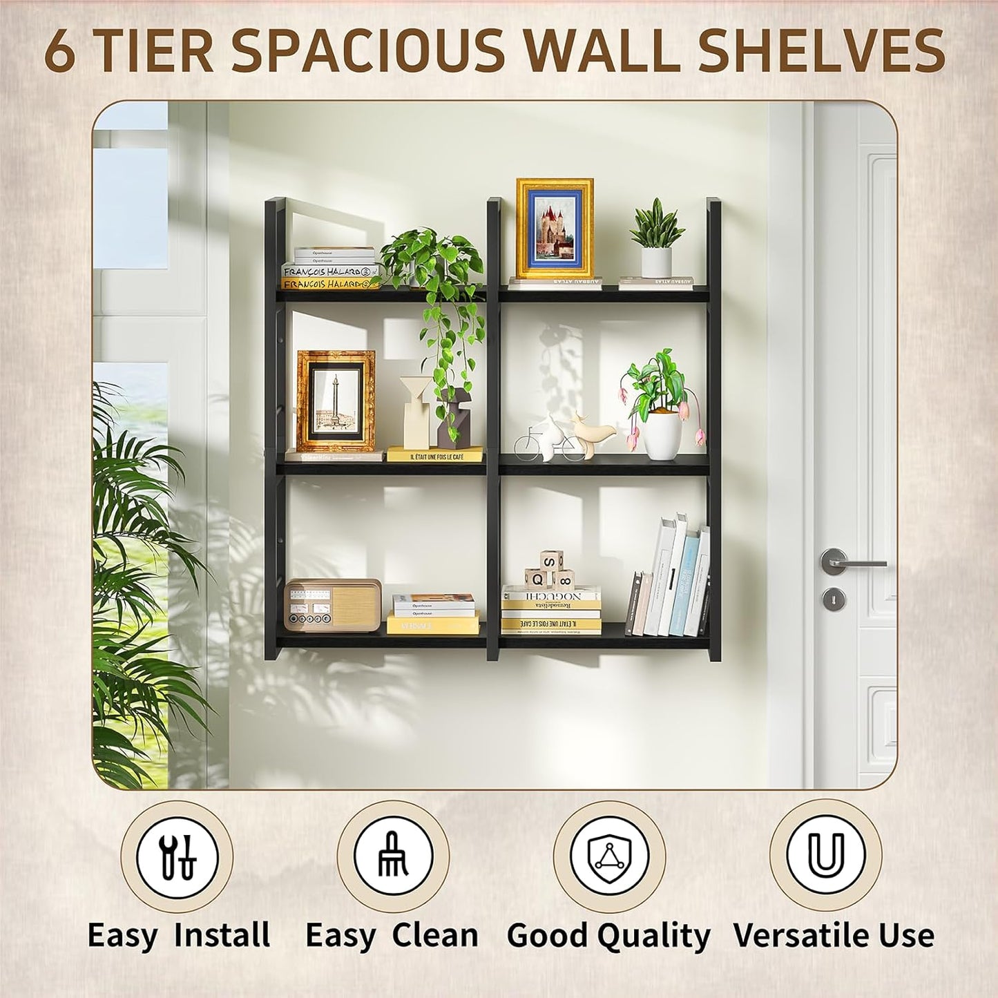 Wall Shelves, 31.5 Inch Floating Shelves for Books and Home Decor, Large Wood Wall Mounted Shelves for Office Bedroom Laundry Bathroom Corner, Black