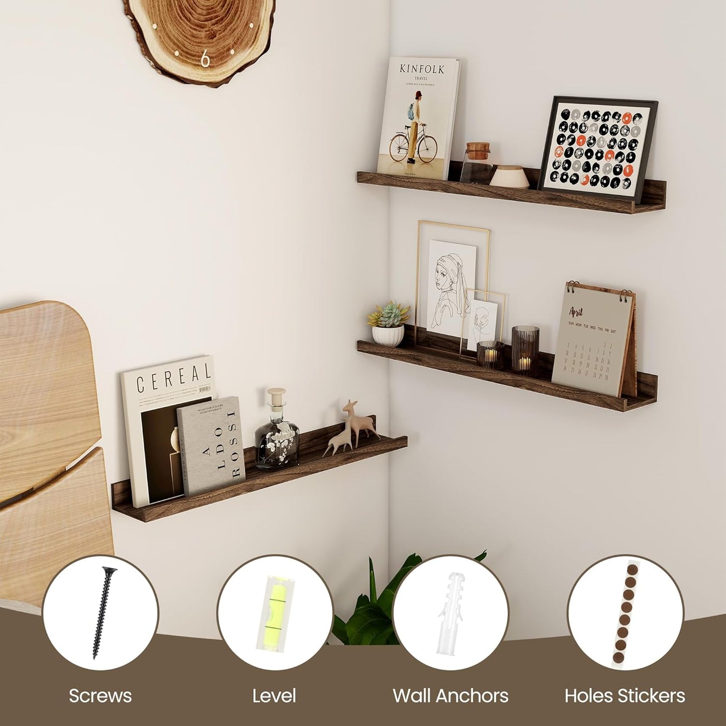 Axeman Picture Ledge Shelf | 24 Inch Floating Shelves Set of 2 | Walnut Wall Shelves with Lip | Walnut Picture Shelf for Wall with Ledge | Photo Ledges 24 Inch