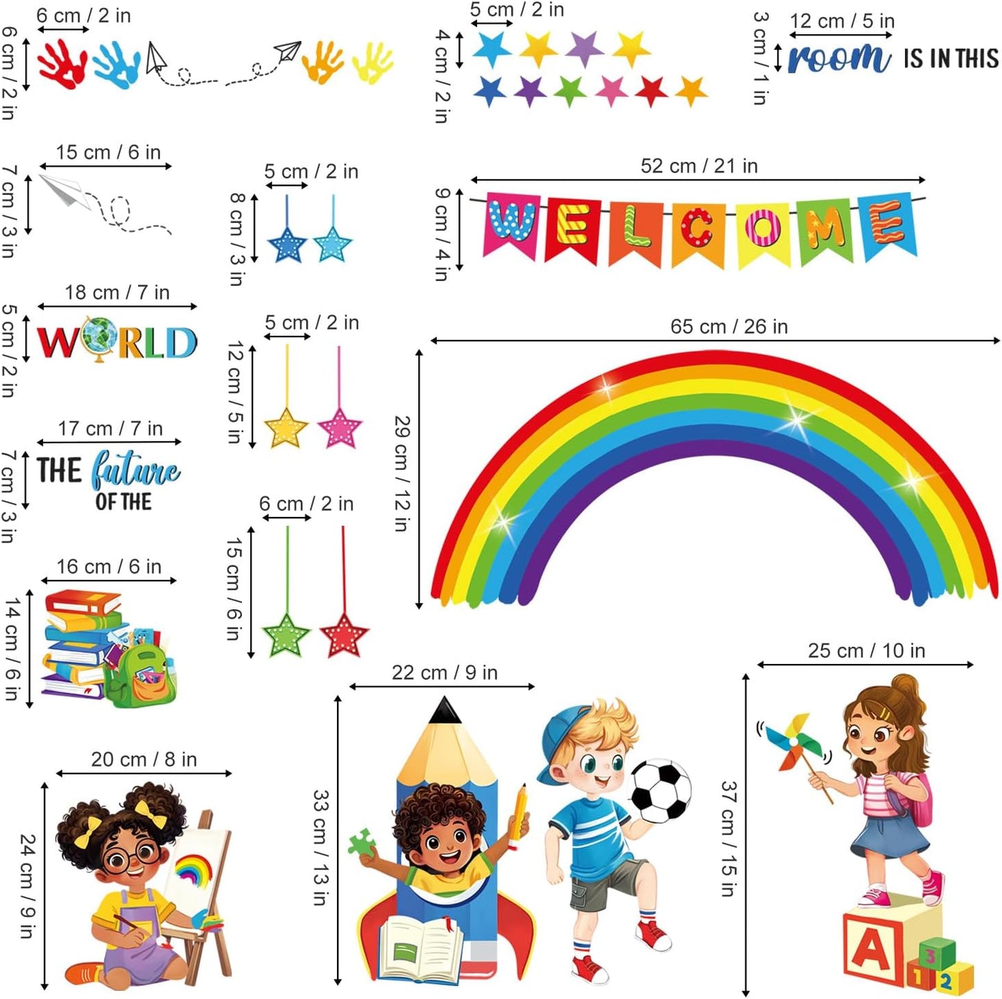 decalmile Rainbow Reading Corner Wall Decals Handprint The Future of The World Inspirational Quotes Wall Stickers Kids Playroom School Library Classroom Wall Decor