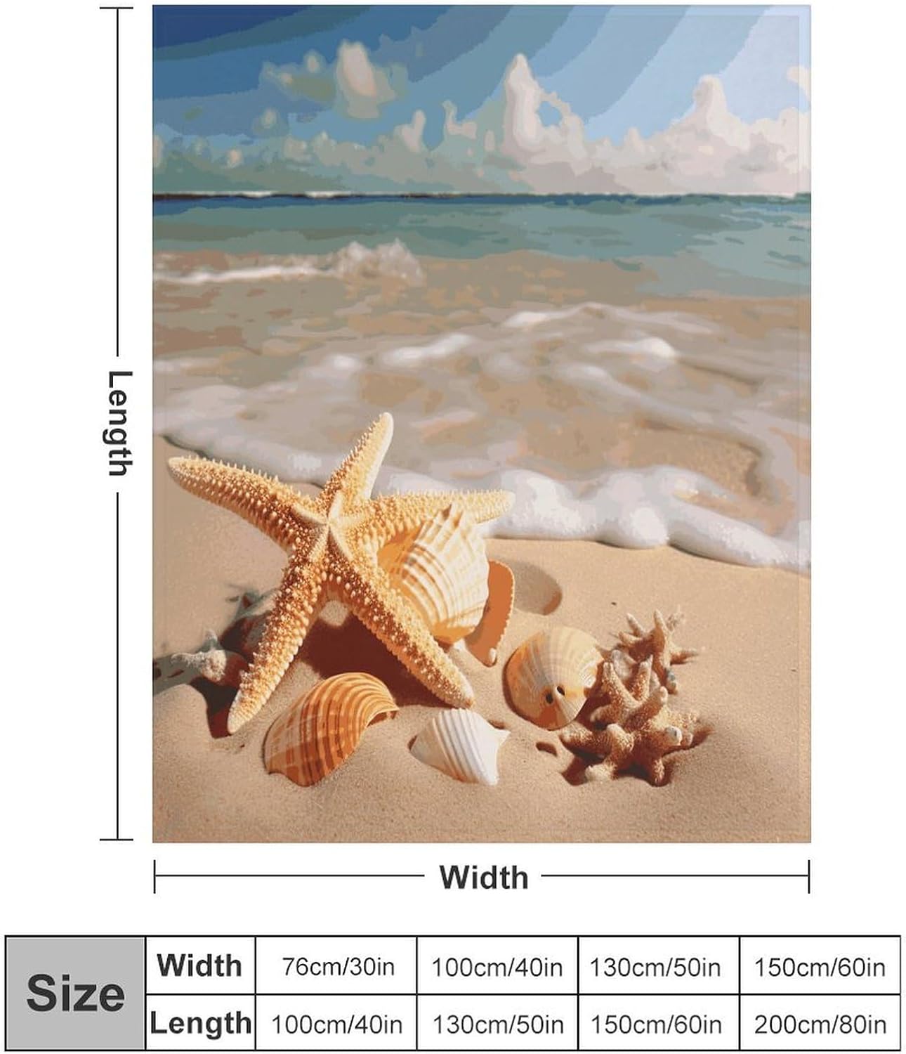 Seashells Starfish on Beach Blanket Super Soft Lightweight Throw Blanket Cute Cozy Warm Bed Blanket Decorative Fuzzy Blanket All-Season Home Decor Gift for Sofa Couch Living Room 50"*60"（130 * 150cm）