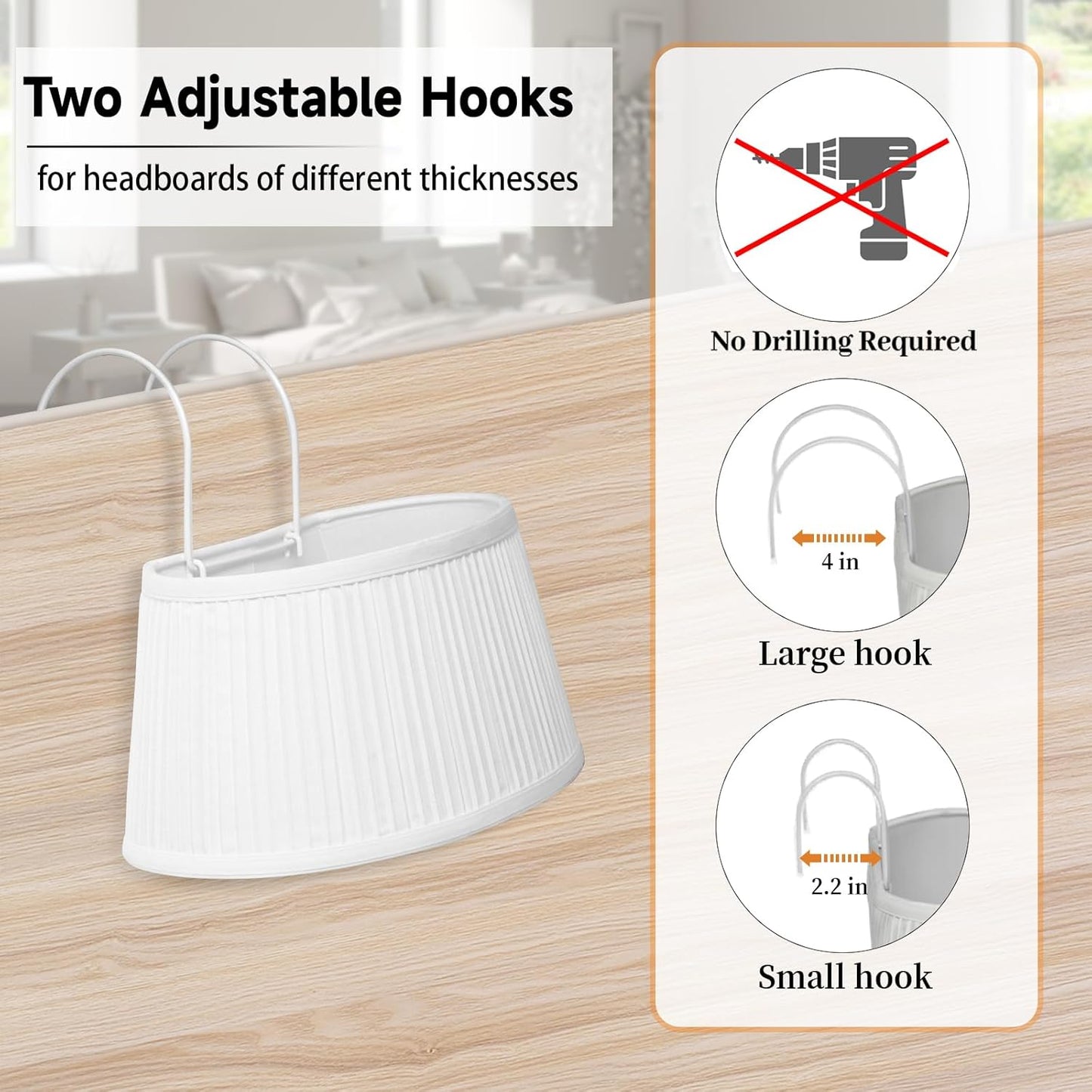 Bed Reading Light, Headboard Light Reading Lights for Books in Bed with Adjustable Hook, Eye Caring Soft Fabric Shade Bedtime Reading Lamp Plug in, LED Bulb Included (White)