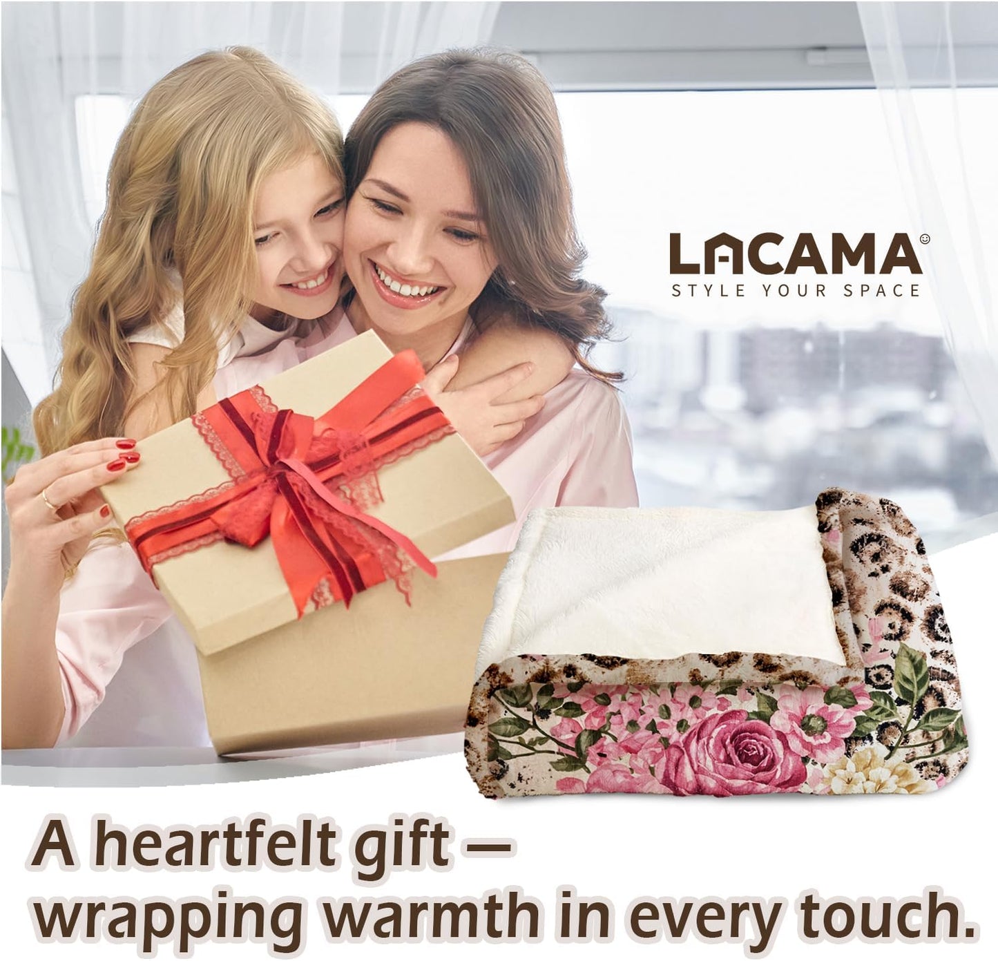 Lacama Leopard Print Throw Blanket Gifts for Women, Pink Floral Leopard Blanket Lightweight Flannel for for Couch Office Travel,Home Living Room Fashionable Decor 60x50inch