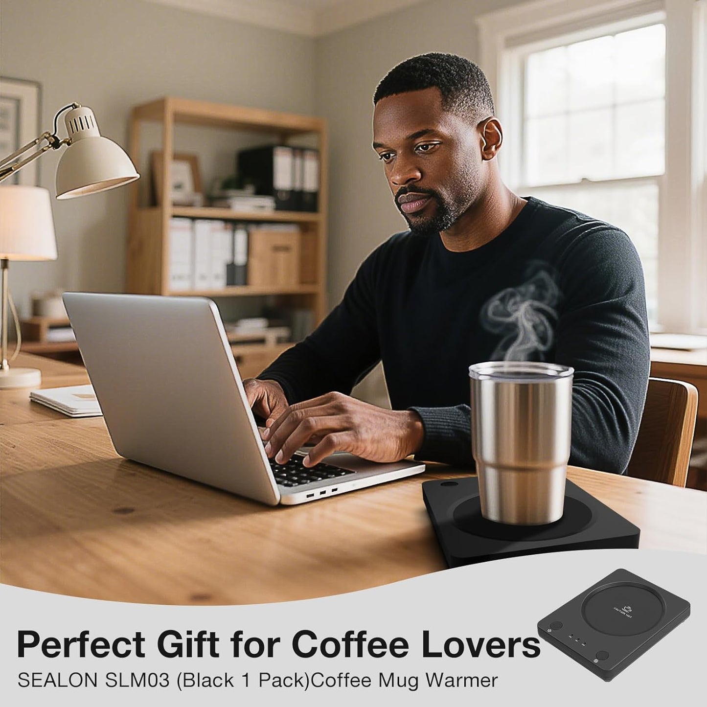 SEALON SLM03 Electric Coffee Mug Warmer - 3-Temperature Desk Cup Warmer with Auto Shut-Off (4 Hours) for Heating Coffee, Tea, Milk & Beverages