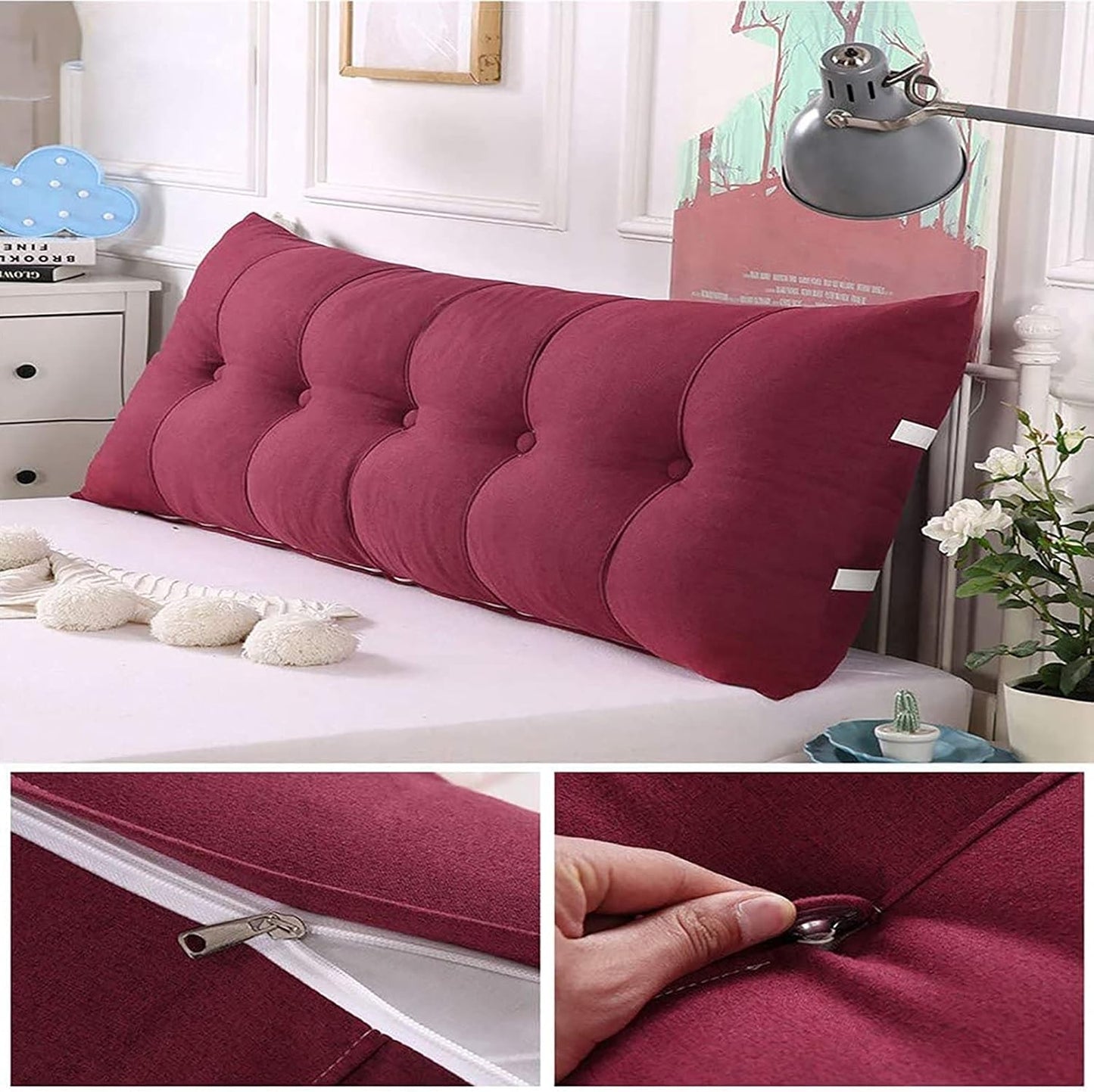 Rectangular Headboard Reading Pillow,Bedside Oversized Positioning Back Support Bolster,Rest Lumbar Cushion for Day Bed Bunk Bed,Removable Cover (Color : Dark red, Size : 15060CM)