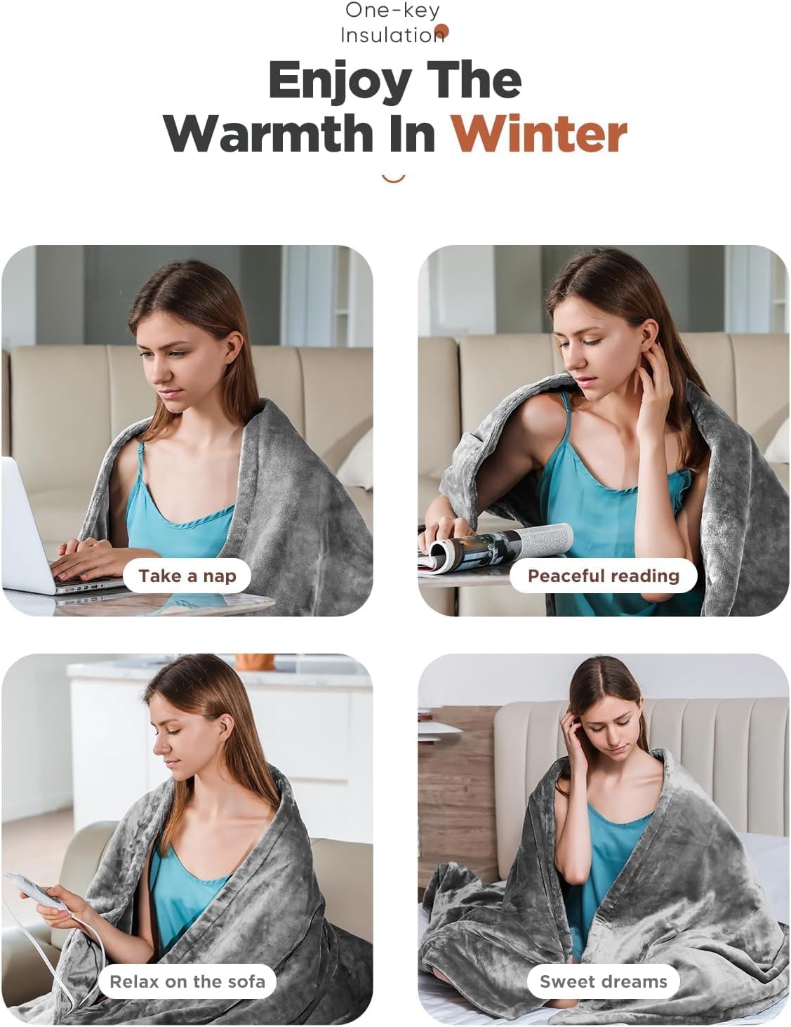 Heated Throw Blanket with 1-9 hrs Timer Auto-Off & 8 Heating Levels，Flannel Electric Blanket Throw ETL Certification，Machine Washable Full Body Warming Blankets