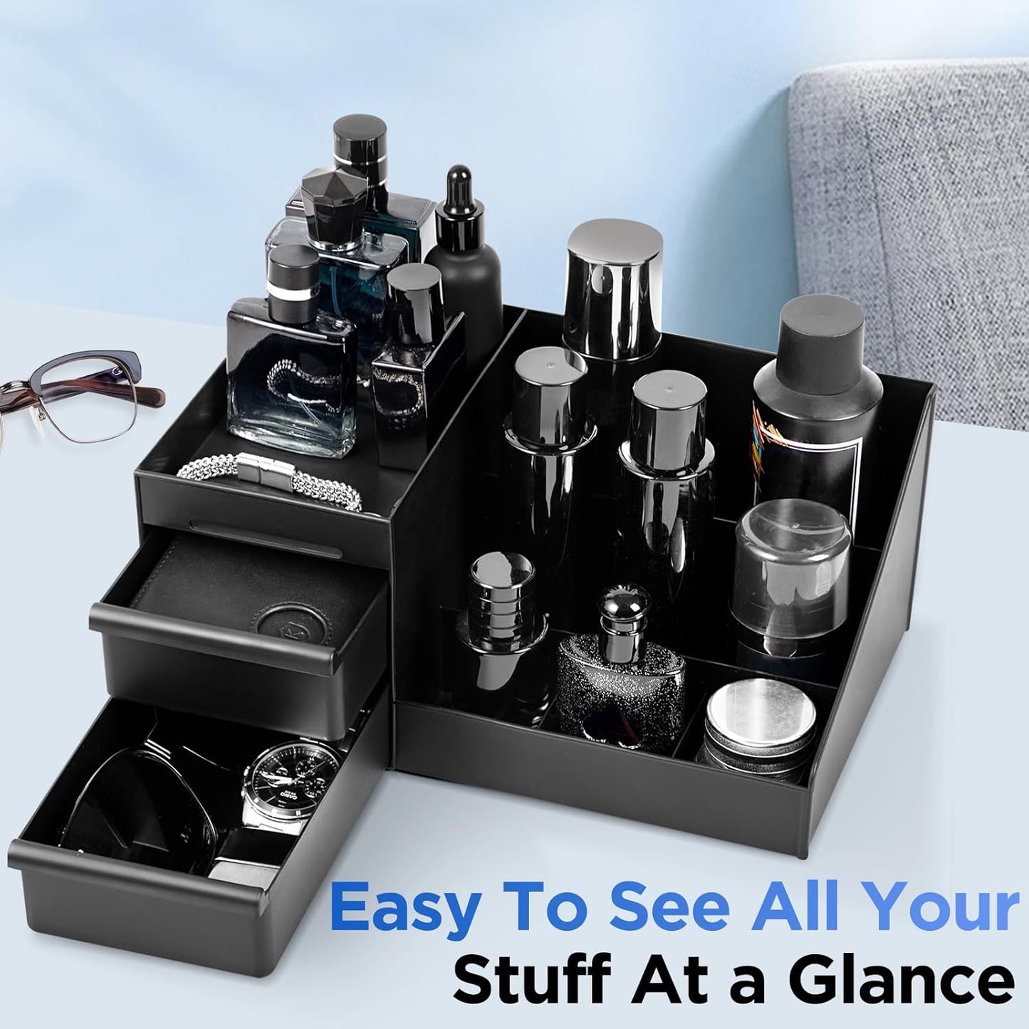 EXIN DECHEN Cologne Organizer for Men,Cologne Stand,Organizador de Perfumes,Estante Para Perfumes,Dresser Organizer Countertop,Mens Bedroom Essentials,Room Decor for Mens,Gifts for Men