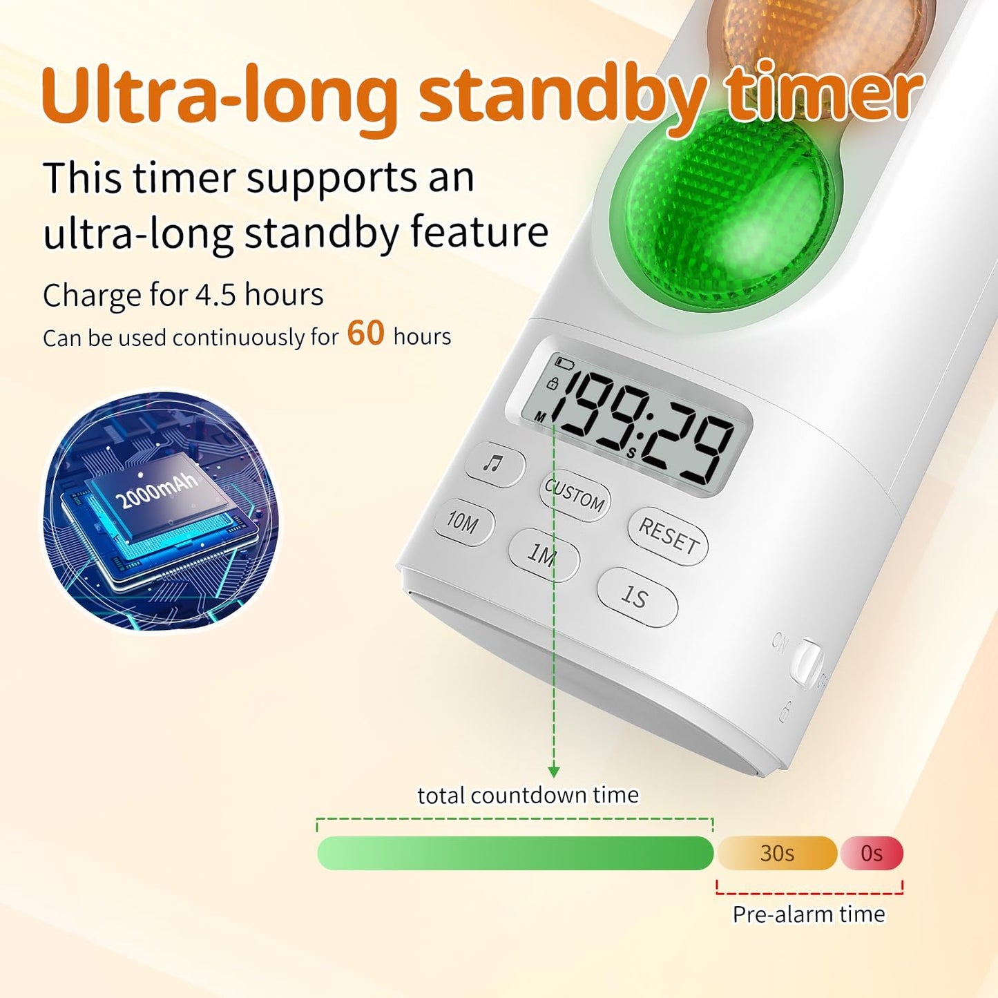 Traffic Light Visual Timer&ADHD Tool for Kids Adults Display Volume Adjustment, with 4 Ringtones for Classroom Desk Home Kitchen Game Countdown Pause Memory Function Charger Type C Included