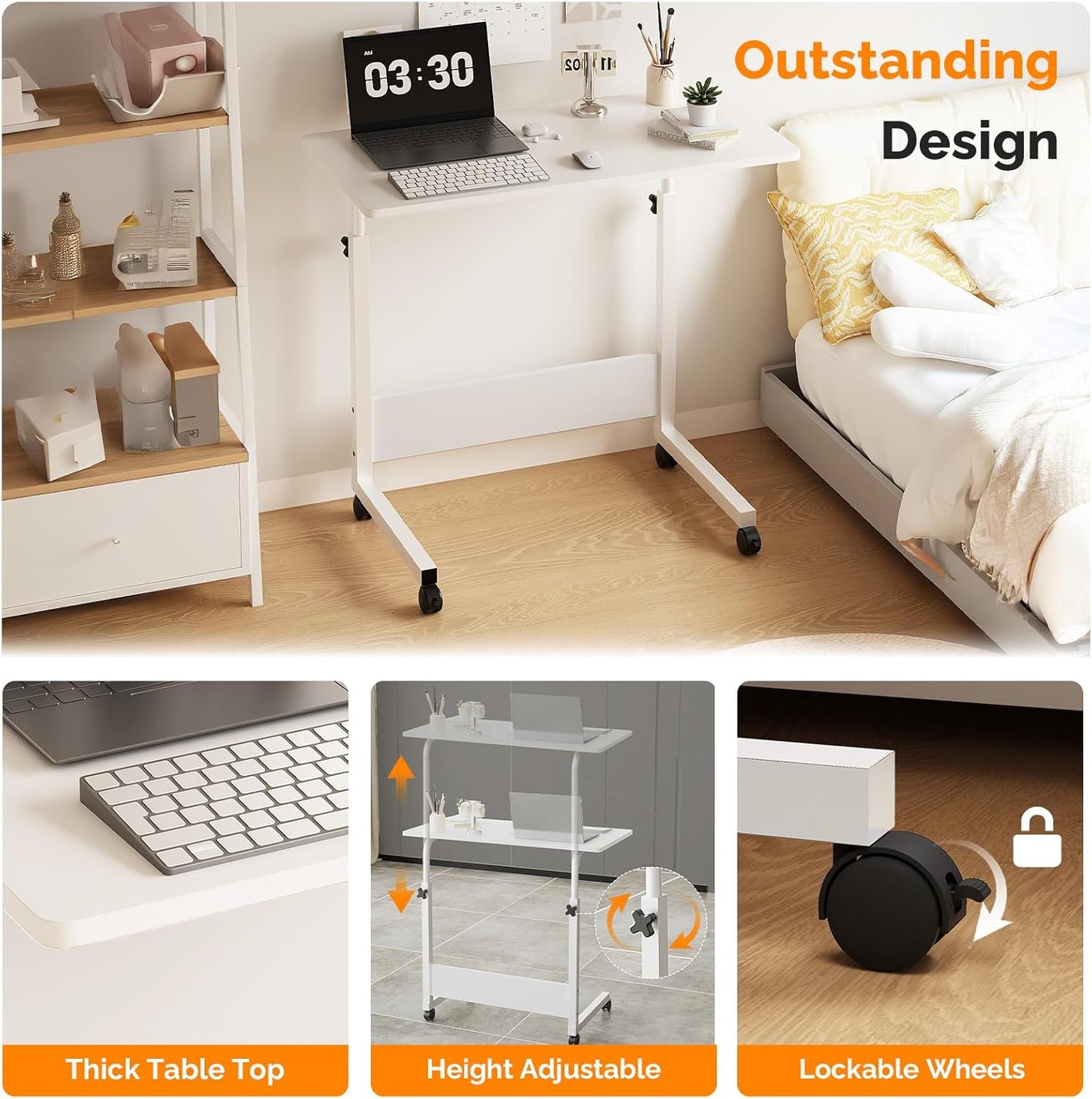 FCH Portable Computer Workstation, Standing Desk Adjustable Height, Small Computer Desk w/Rolling, Sit Stand Laptop Desk TV Tray for Bed Sofa Hospital Reading Eating, Rustic Brown, 23.6"