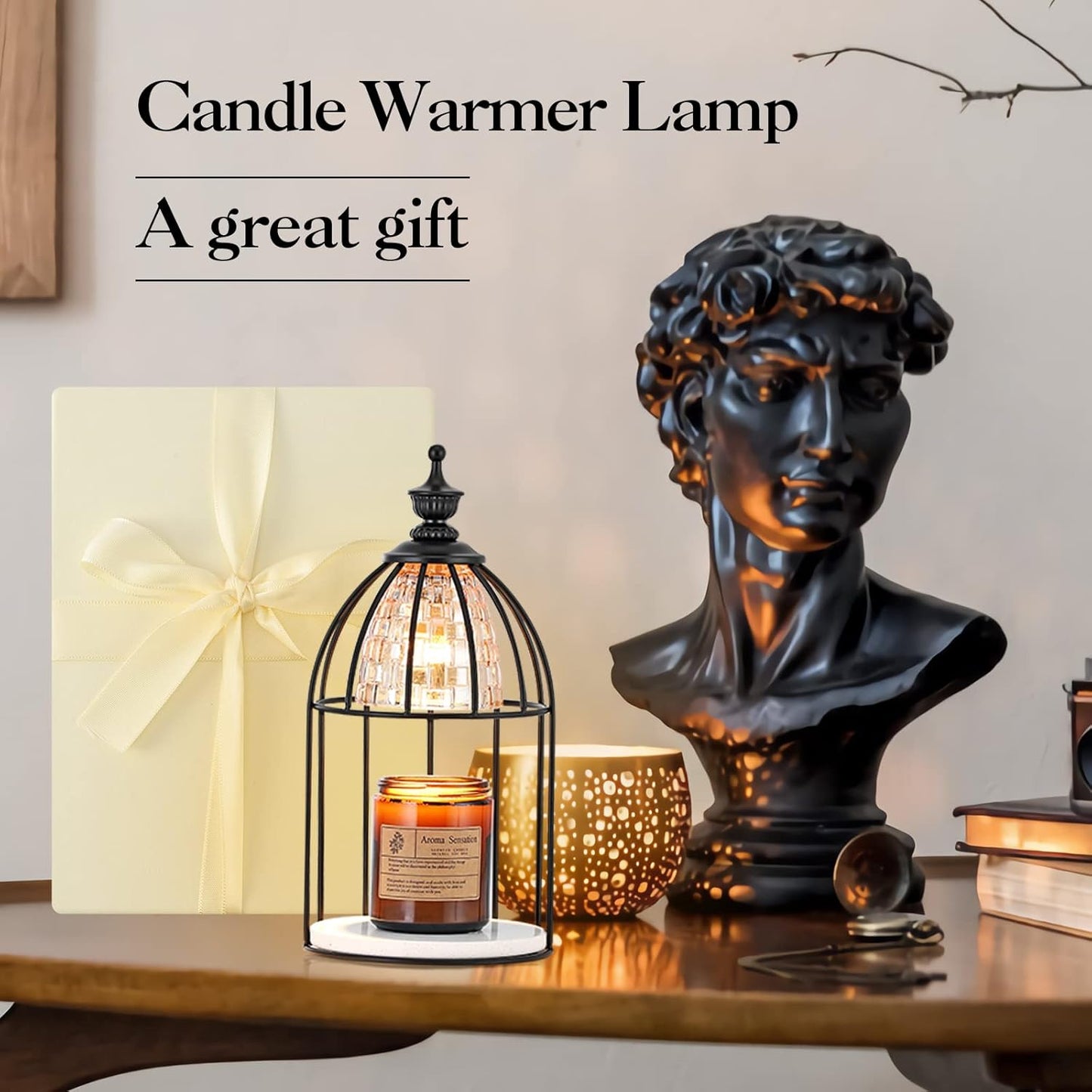 Candle Warmer Lamp for Top-Down Candle Melting, Vintage Aromatherapy Wax Melting lamp,Night Lamp (Gold)