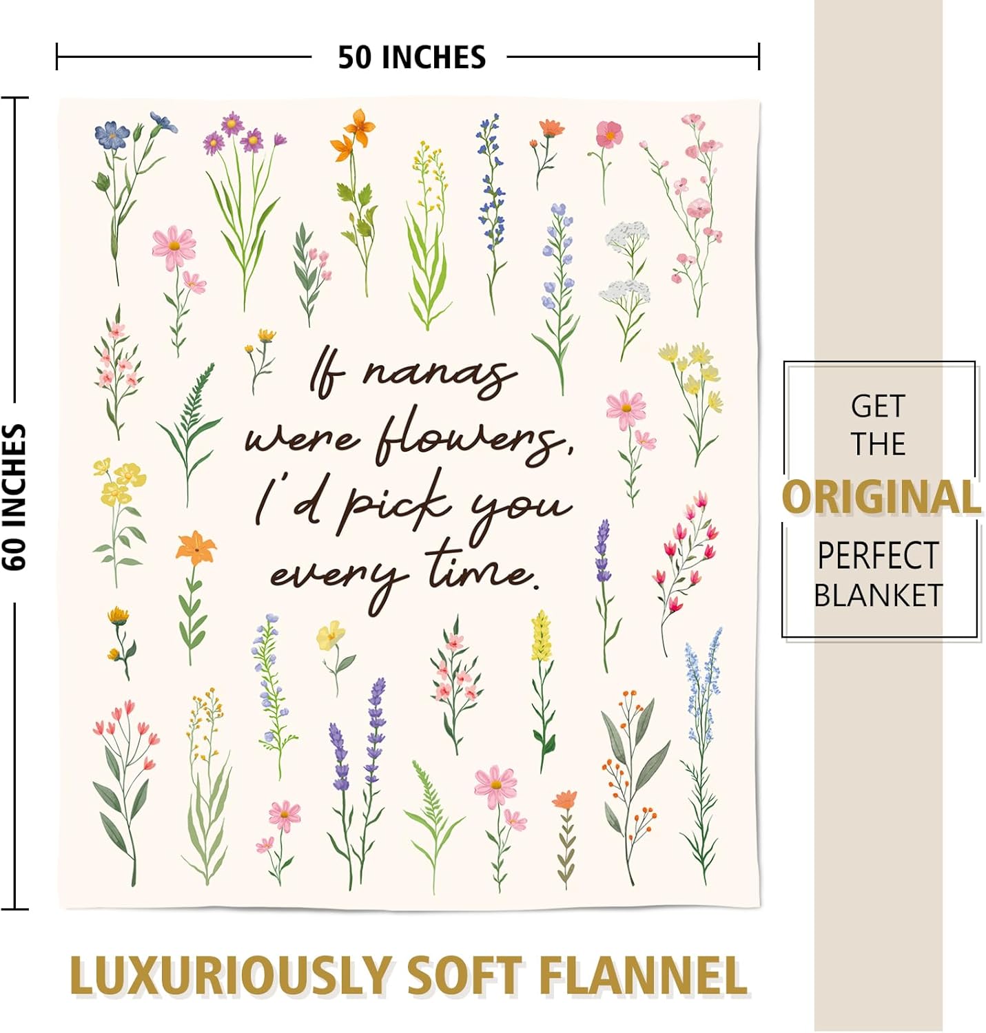 Nana Gifts, Floral Printed Blanket, Nana Birthday Gifts from Grandkids, Best Grandma Gift on Mothers Day, Soft Throw Blanket 50'' x 60''