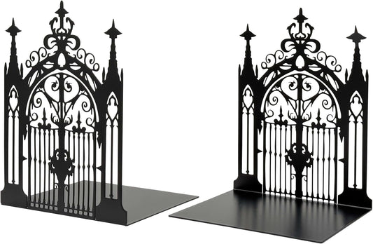 Gothic Church Architectural Metal Bookends, Ornate Iron Gothic Bookshelf Bookends for Home Décor, Decorative Bookends for Bookshelf
