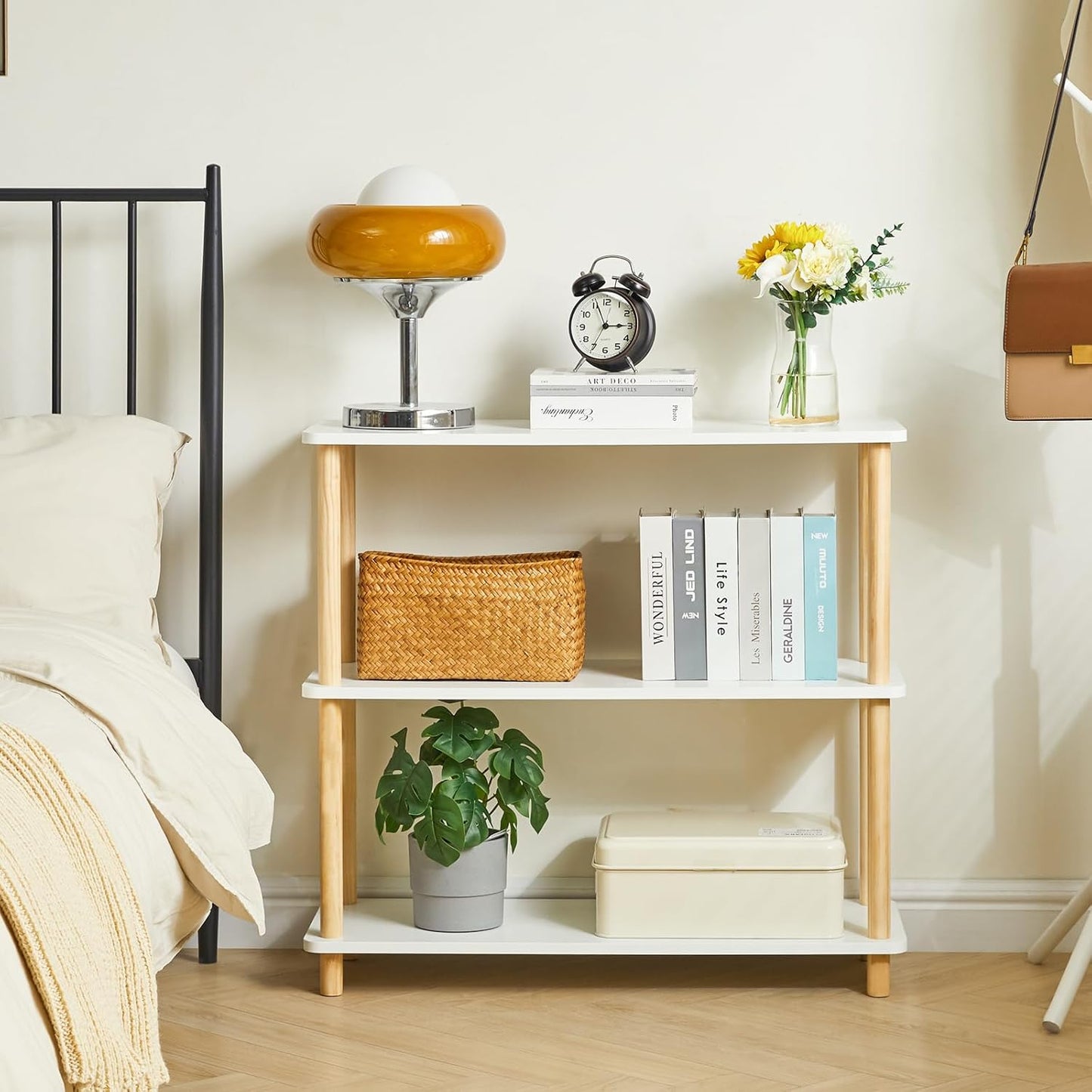 IBUYKE 3-Tier Wooden Open Bookcase - Modern Freestanding Bookshelf Storage Organizer,Standing Shelf Units,Multifunctional Display Stand for Bedroom, Living Room and Home Office,White WBC003W