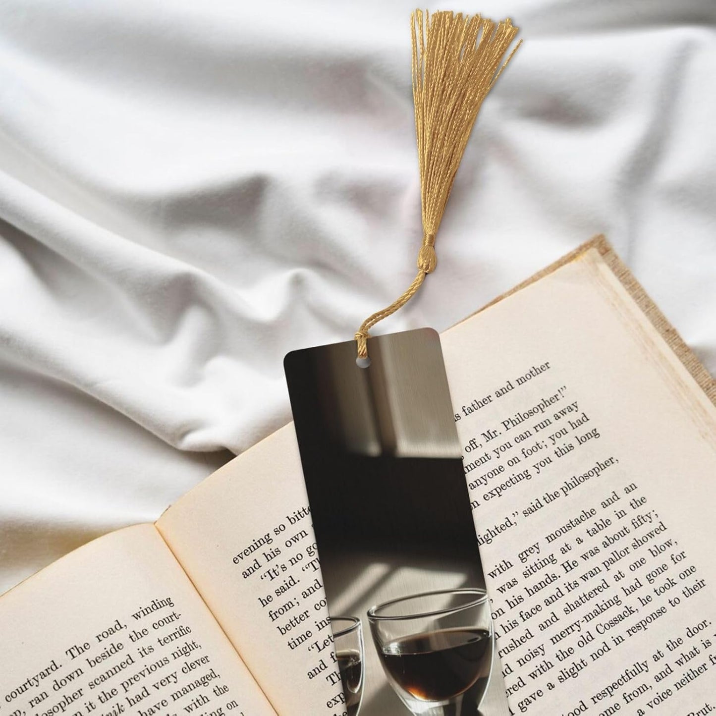 Two Cups of Coffee Bookmarks Gifts for Women Men, Wooden Bookmarks for Book Lovers, Vintage Book Marks Ornaments with Tassel, Unique Personalized Reading Page Markers Gold