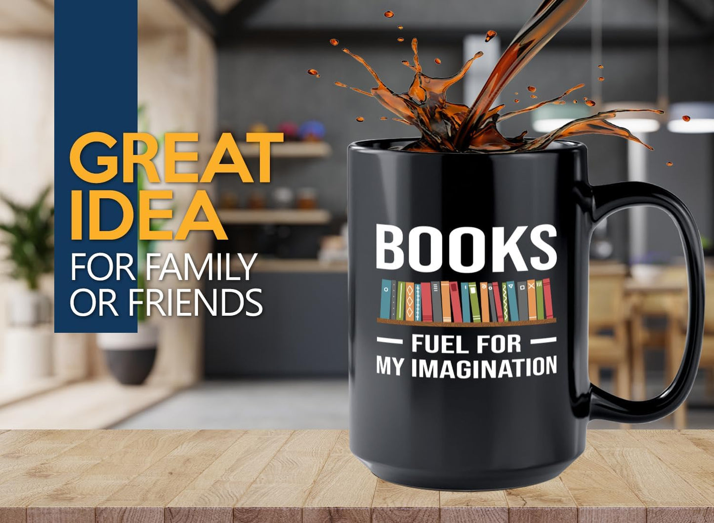 Book Lover Coffee Mug 15oz Black -Fuel for Imagination - Writer Editor Bookish Librarian Bibliophile Bookish Grammar Philosophers