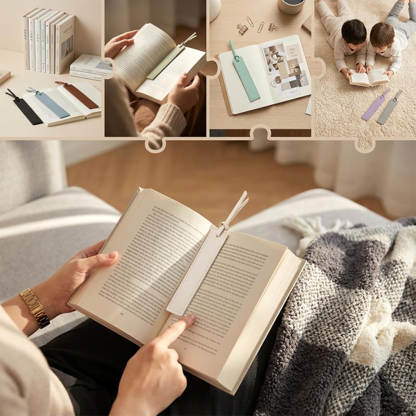 8Pcs Leather Bookmark, Classic Stitched Book Mark with Tassel, Thin Handmade Bookmarks for Reading Men Women School Students, Gifts for Book Lovers, Readers, Light Color Fresh Style