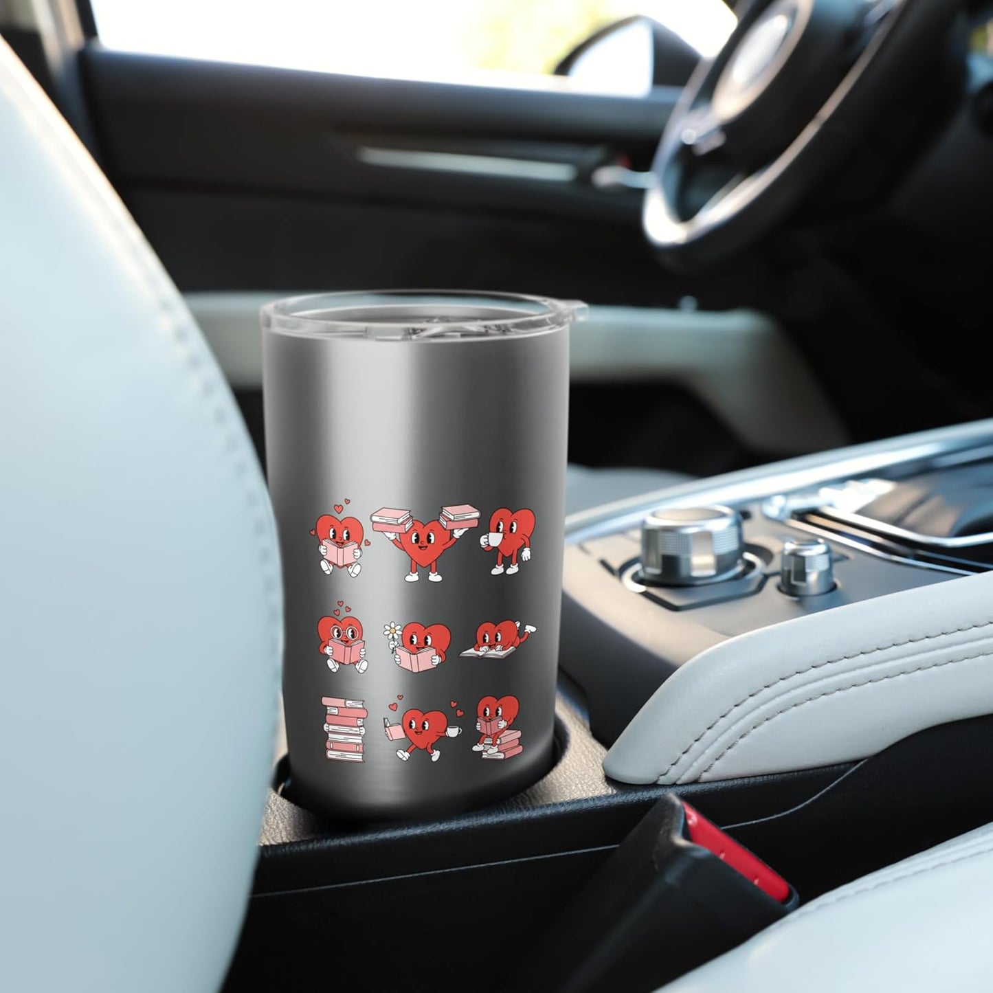 Heart Characters Reading Books Valentine Booklover Stainless Steel Insulated Tumbler