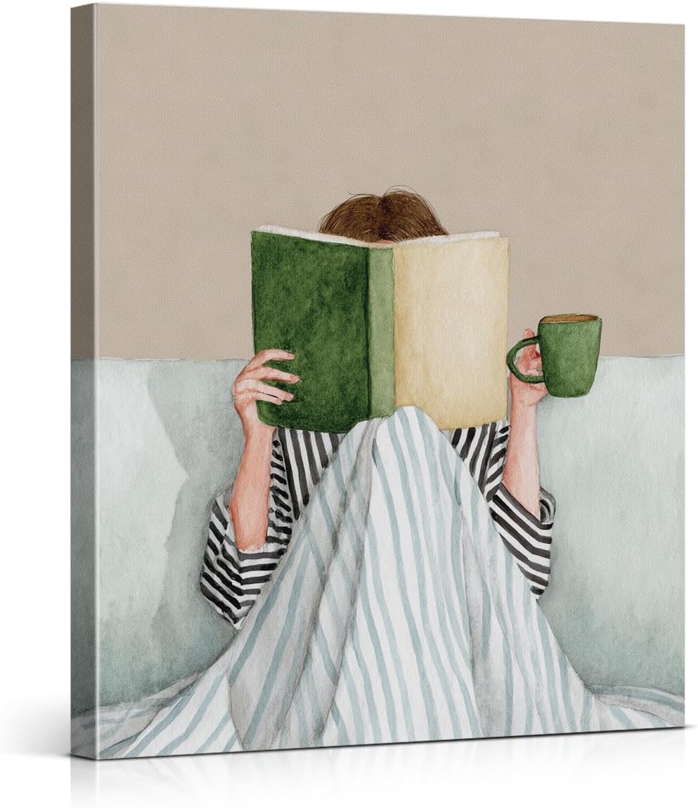 Minimalist Woman Reading Wall Art Print Abstract Reader Canvas Poster Picture Book Lover Gifts Wall Decor for Home Living Room Study 8x10 Inch Framed