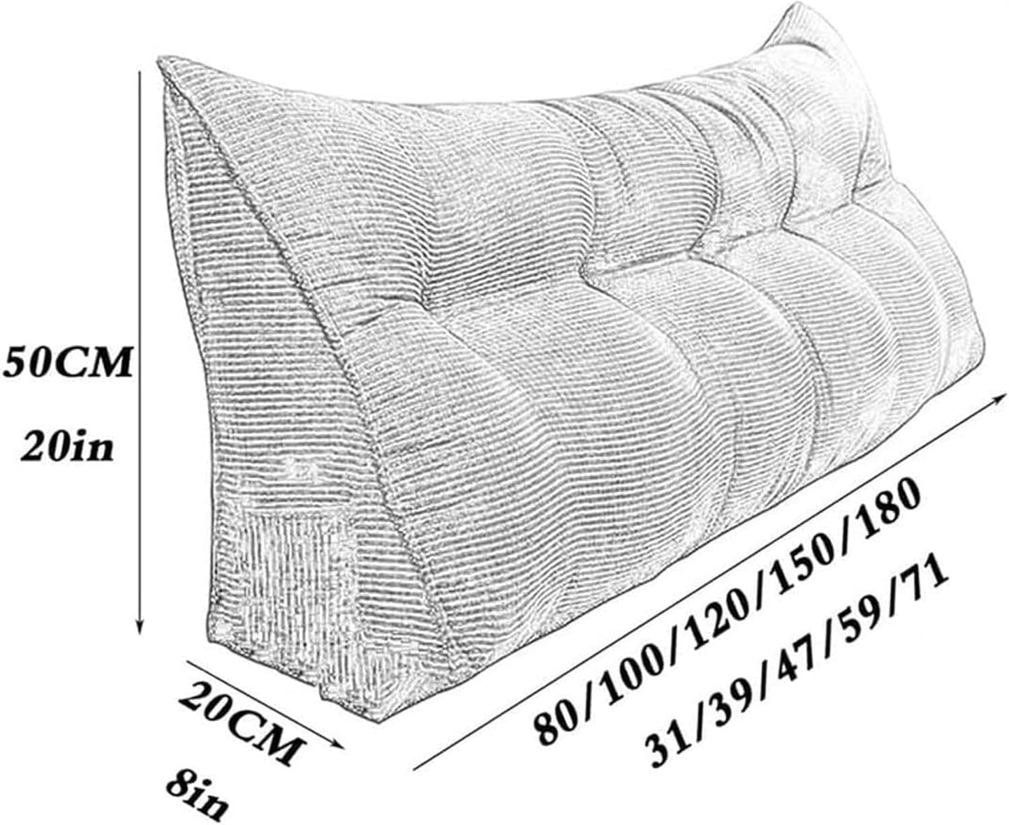 Triangular Headboard Pillow for Rest Reading, Triangular Wedge Lumbar Pillow Backrest Support Cushion Bed/Sofa Large Reading Pillow for Sitting Up in Bed Rest with Removable Cover, Beige Grey