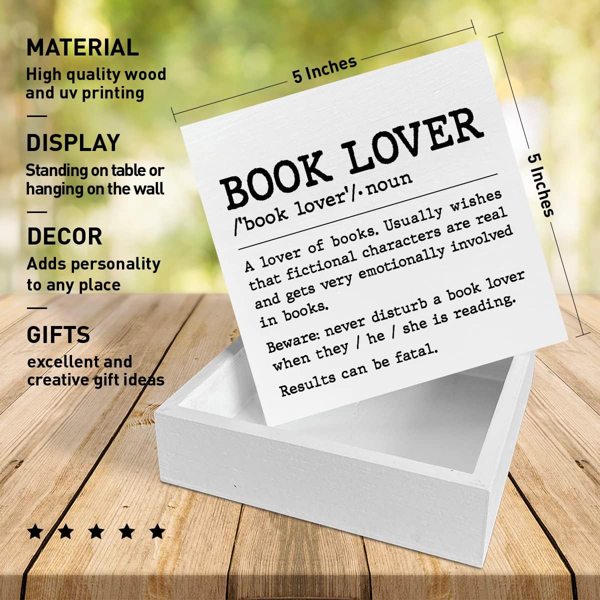Book Lover Desk Decor Wooden Box Sign, Book Lover Definition, Book Worm Nerd Decor for Home Bedroom Bookish Book Reader Librarian Decoration Book Lover Gifts for Women Men Teen Girls