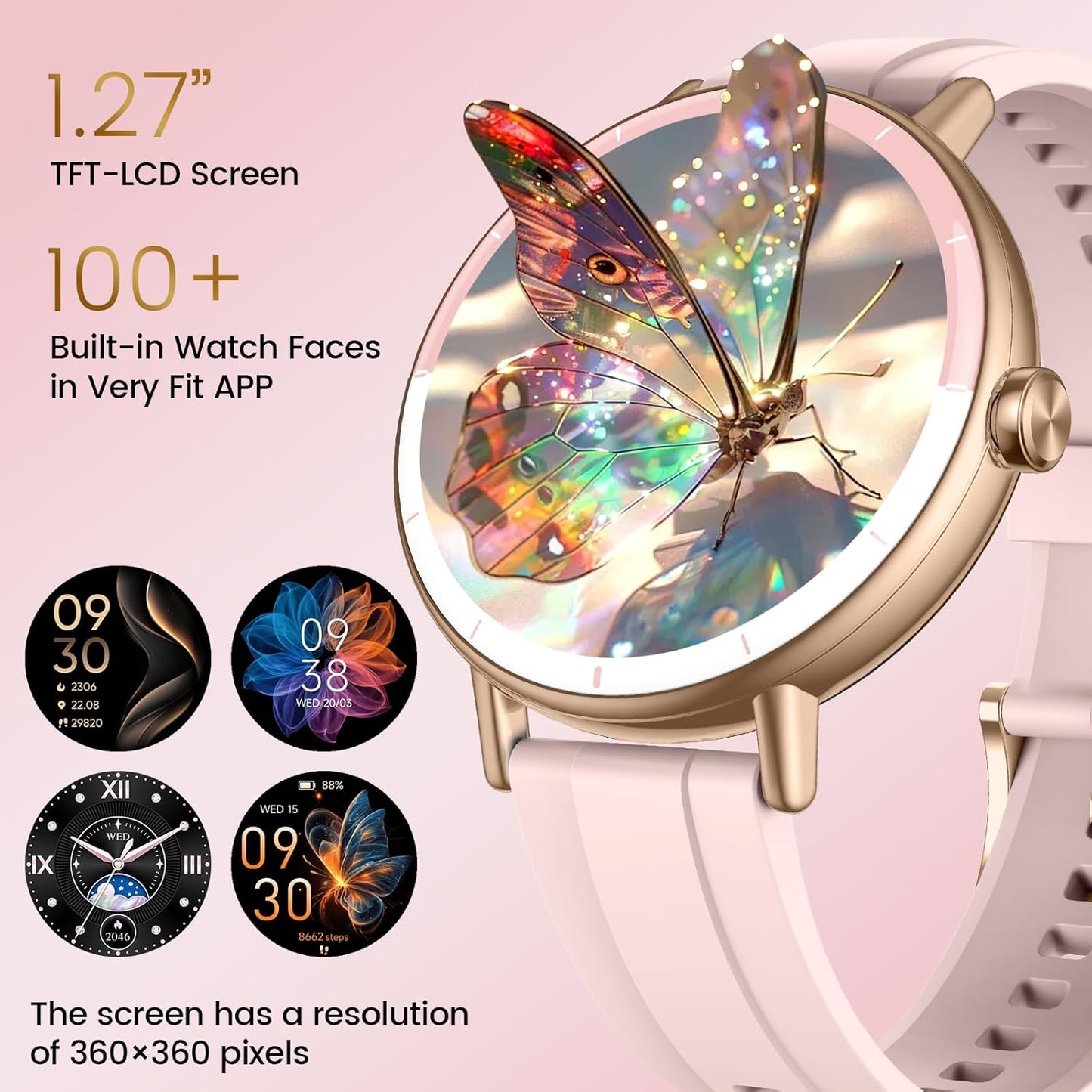 Smart Watches for Women, 1.27" HD Fitness Tracker with Bluetooth Calls(Answer&Make) IP68 Waterproof Smartwatch Compatible IOS/Android, 100+ Sport Modes Watch with Heart Rate/Sleep Monitor Pedometer