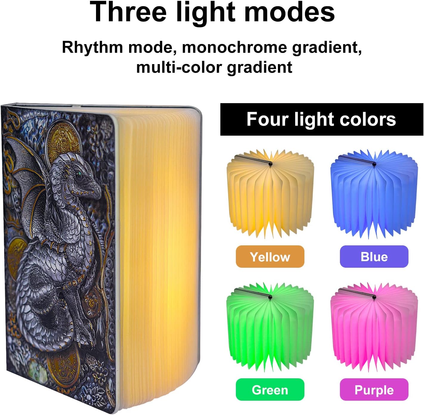 Portable Night Light with White Noise Machine for Adults Kids,Meditation Soother Relaxing Sounds Sleep Machine,3D Dragon Embossed Book Lamp for Bedroom,Music Speaker