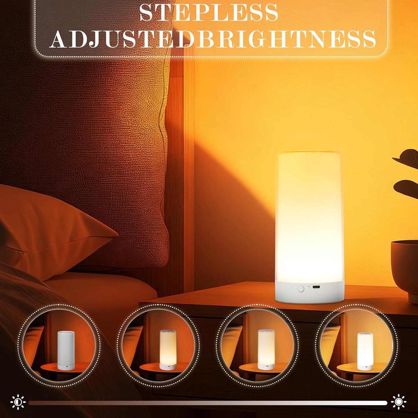 Table Lamp, Touch Sensor Bedside Lamps, Dimmable Warm White Light & Color Changing RGB for Kids Room,Living Room,Camping