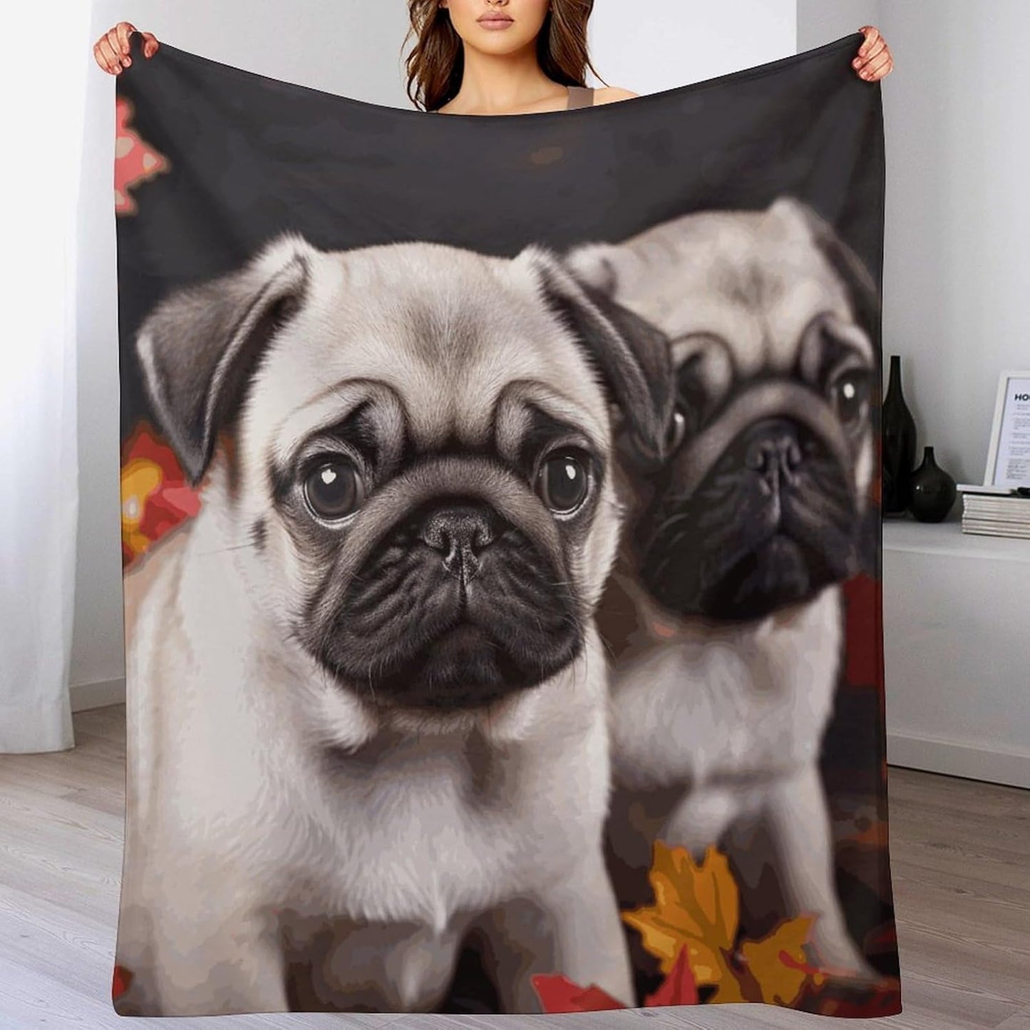 Puppys Pug Blanket Super Soft Lightweight Throw Blanket Cute Cozy Warm Bed Blanket Decorative Fuzzy Blanket All-Season Home Decor Gift for Sofa Couch Living Room 60"*80"（150 * 200cm）