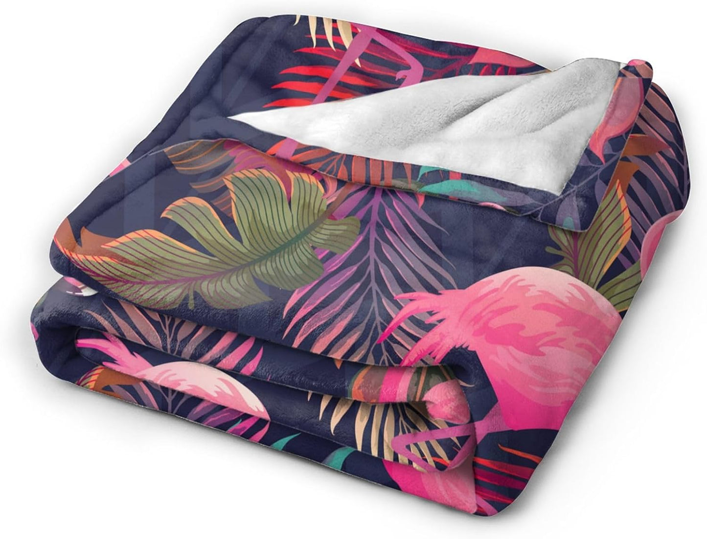 Perinsto Tropical Flamingos Palm Leaves Throw Blanket Ultra Soft Warm All Season Decorative Fleece Blankets for Bed Chair Car Sofa Couch Bedroom 80"X60"