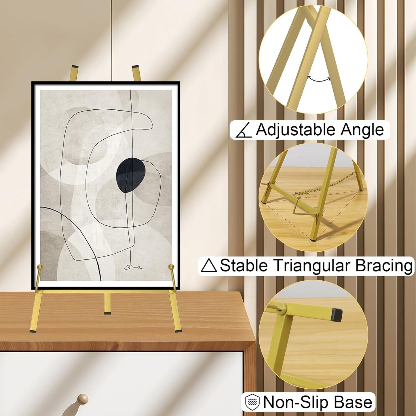 16" Large Metal Tabletop Easel Gold Table Top Easel Picture Stand Mirror Table Top Easels for Display Photo Frame Heavy Duty Plate Art Display Stand for Sign Tabletop Wedding Frame Stands