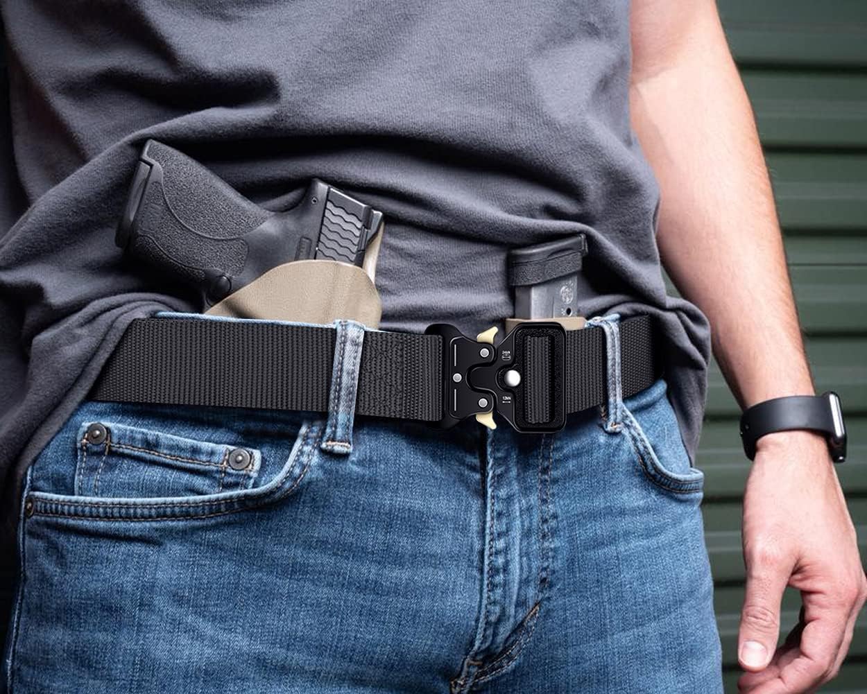 3-Pack Military Style Tactical Belts for Men, Quick-Release Metal Buckle with Molle Key Ring Holder