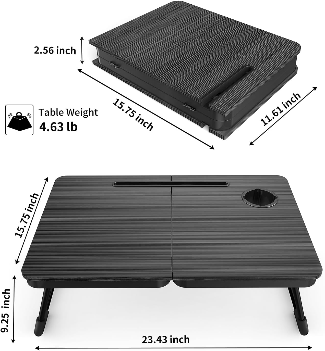 BUYIFY Portable Foldable Laptop Desk for Bed and Couch, Adjustable Lap Desk with Cup Holder and Phone Holder, Ideal for Working, Reading, Writing, and Breakfast,USA Original Patent-black003