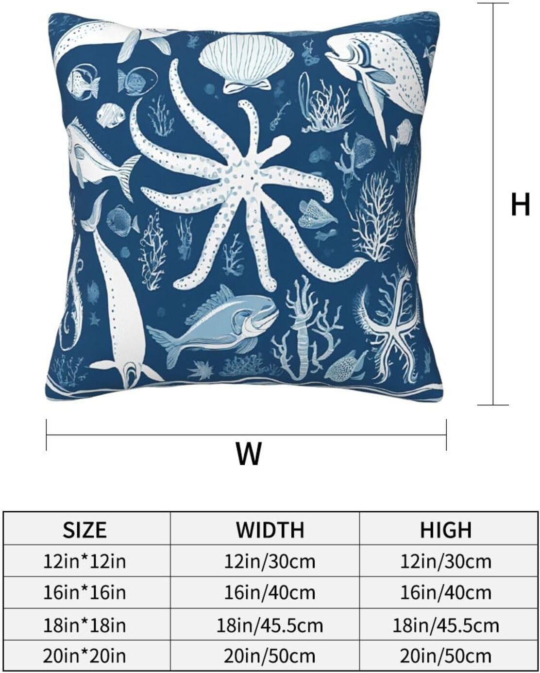 All-Season Square Pillow Covers 18"X18", Sea Animals, Decorative Throw Pillow Covers for Sofa Bed Couch, Hidden Zipper Cushion Cover, Square Lumbar & Accent Pillowcases for Home Decor