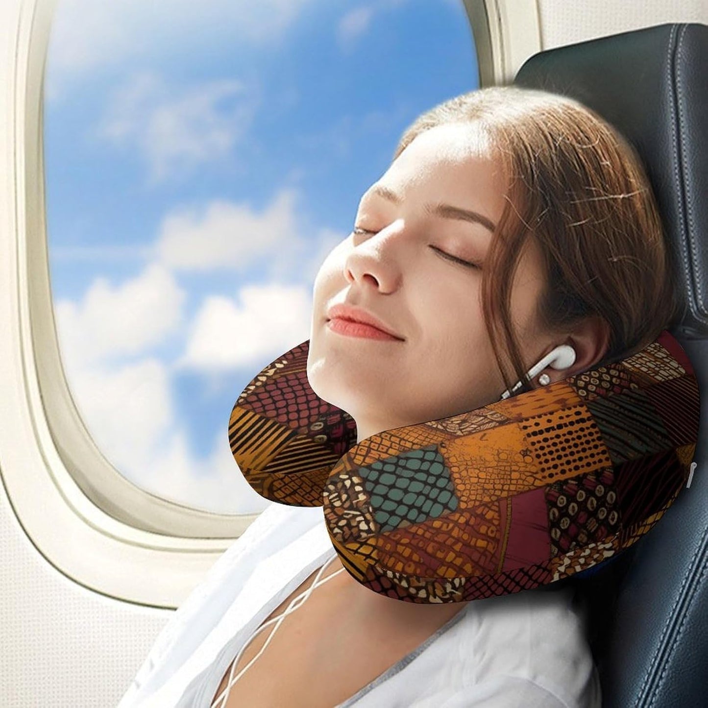 African Style Patchwork Neck Pillow Memory Foam U Shaped Pillows Portable Pillows for Shoulder Travel Head Support Pillow with Concealed Zipper for Airplane Car Home Office