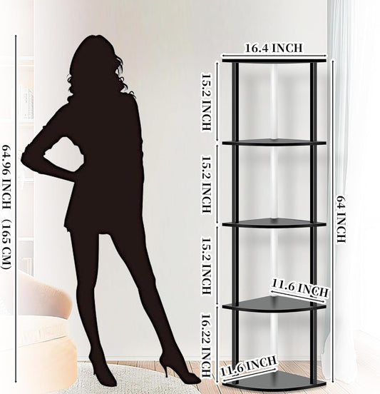 5 Tiers LED Corner Shelf ,65" Stand Floor Lamps for Collectibles , Corner Bookshelf Cabinet Display Shelves with Multiple Color Lights via APP and Remote Control for Living Room Bedroom Home